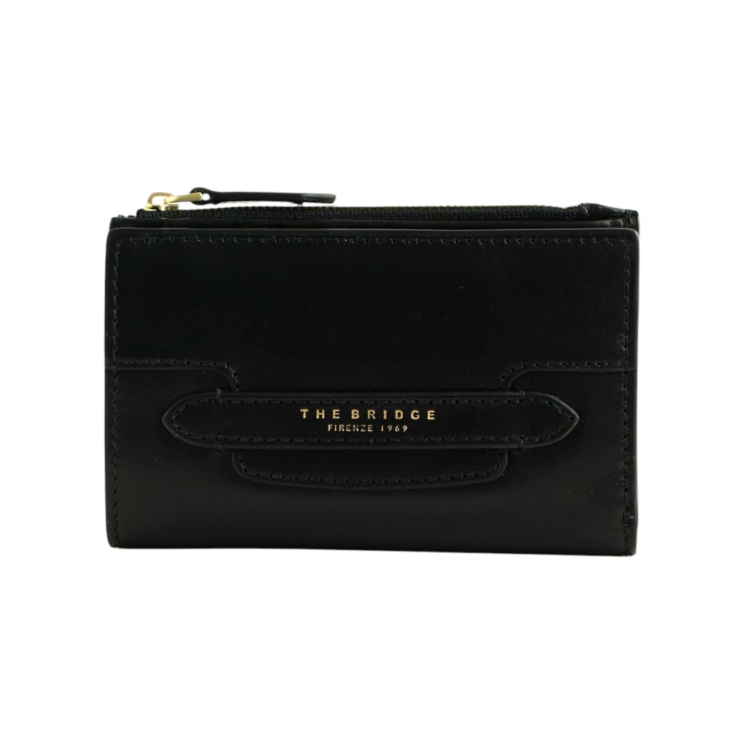 The Bridge Portafoglio Nero Linea Cuoio con Tasca con Zip sul Retro da Donna
