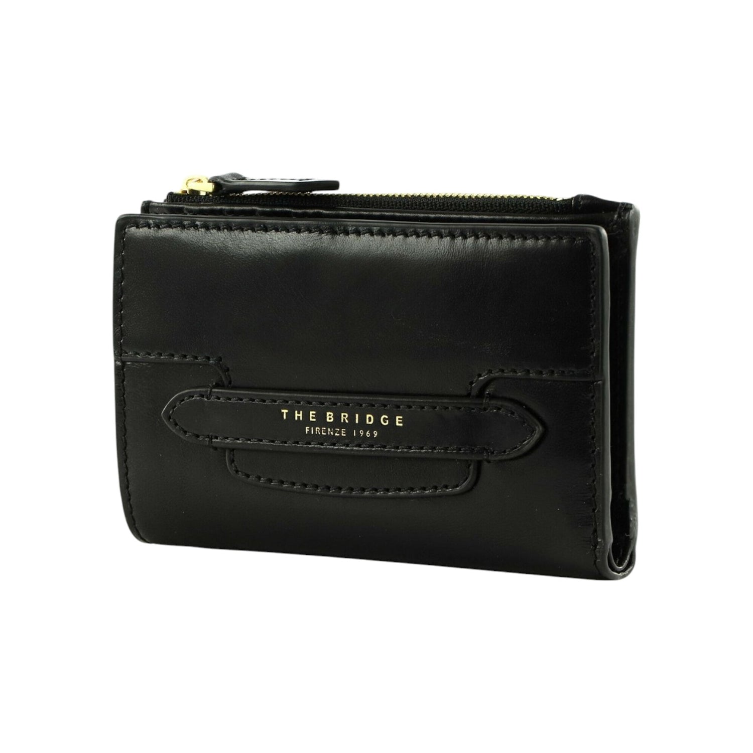 The Bridge Portafoglio Nero Linea Cuoio con Tasca con Zip sul Retro da Donna