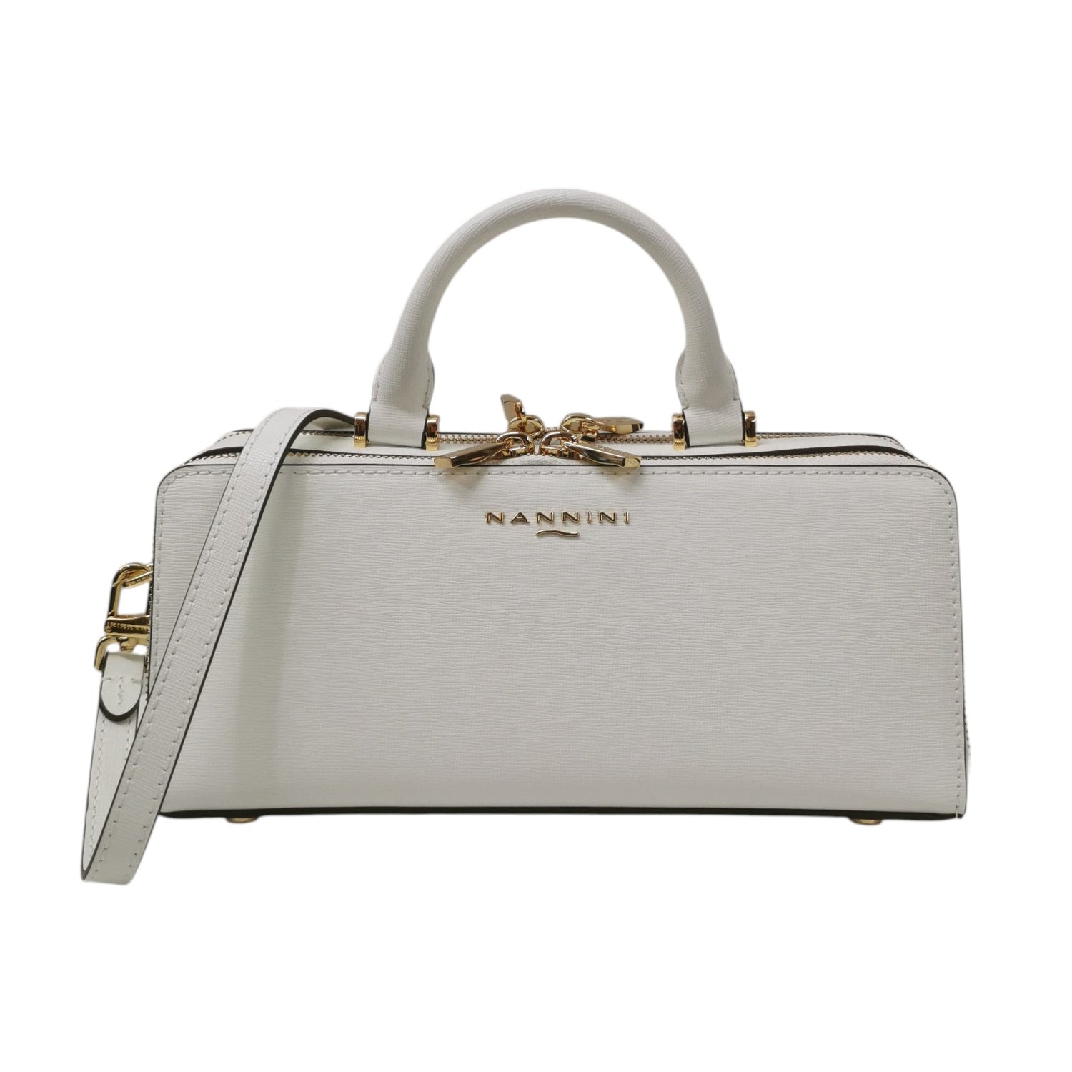 Nannini Firenze Borsa a Mano Flora Rettangolare Donna in Pelle Bianco Sporco con Tracolla