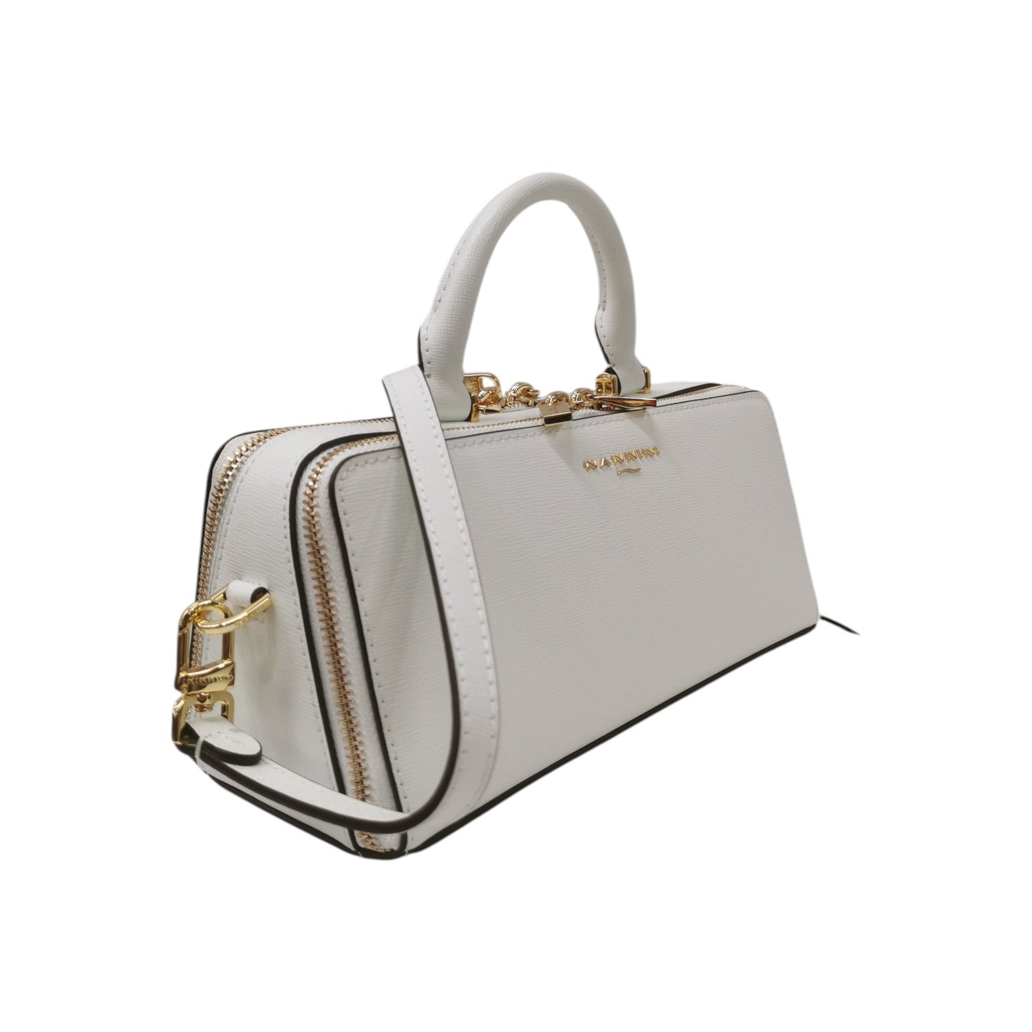 Nannini Firenze Borsa a Mano Flora Rettangolare Donna in Pelle Bianco Sporco con Tracolla