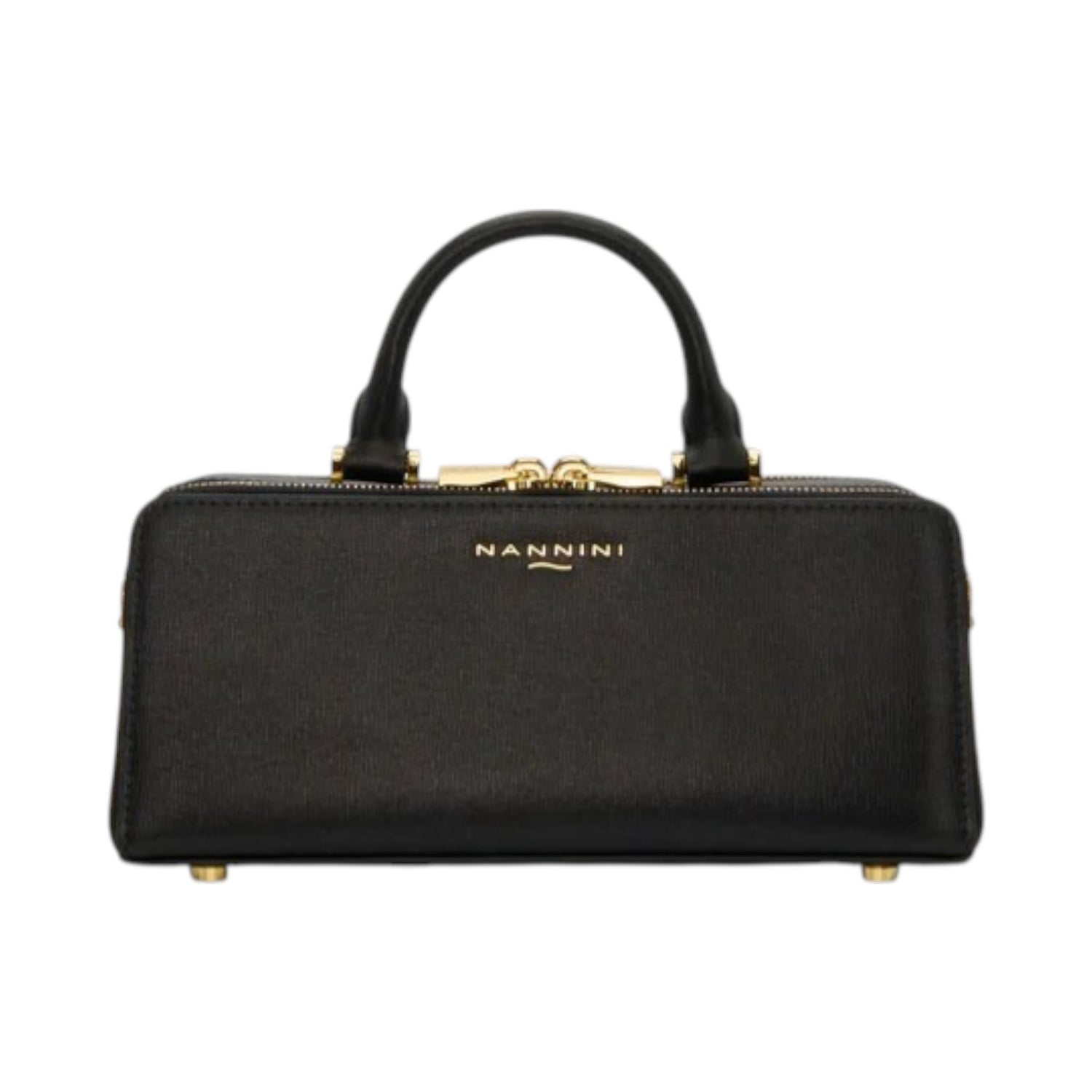 Nannini Firenze Borsa a Mano Flora Rettangolare Donna in Pelle Nera con Tracolla