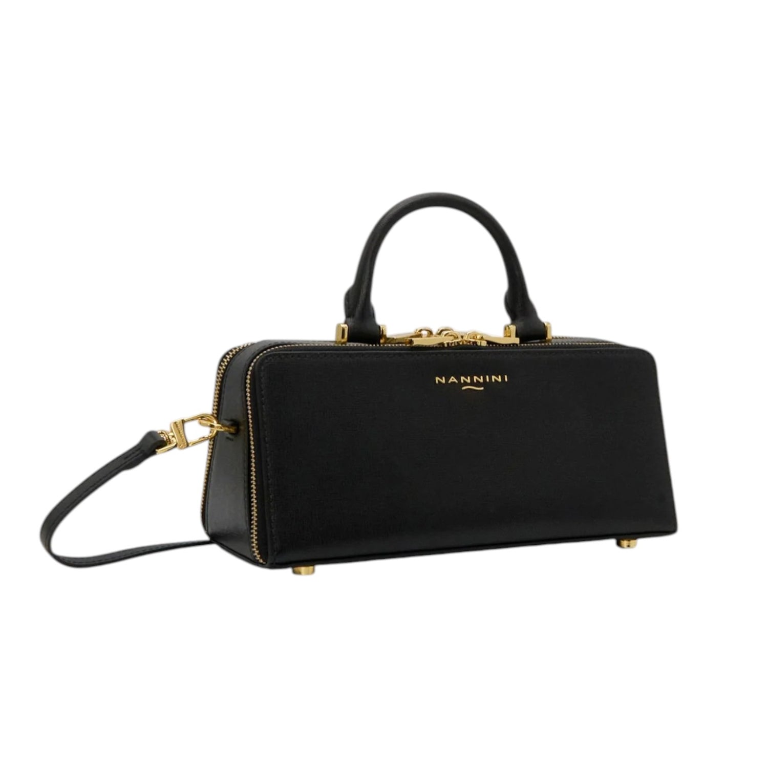 Nannini Firenze Borsa a Mano Flora Rettangolare Donna in Pelle Nera con Tracolla