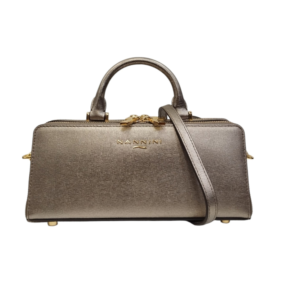 Nannini Firenze Borsa a Mano Flora Rettangolare Donna in Pelle Platino con Tracolla