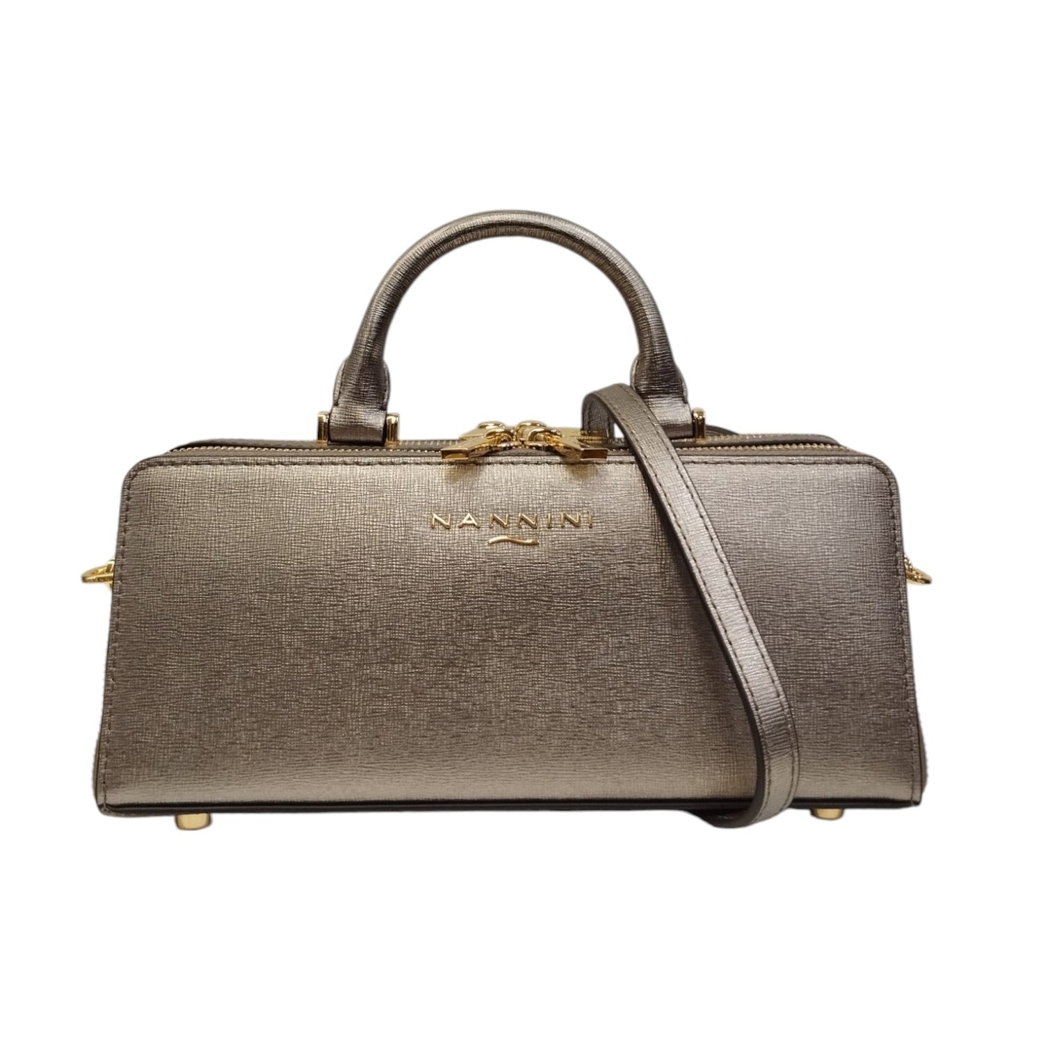 Nannini Firenze Borsa a Mano Flora Rettangolare Donna in Pelle Platino con Tracolla