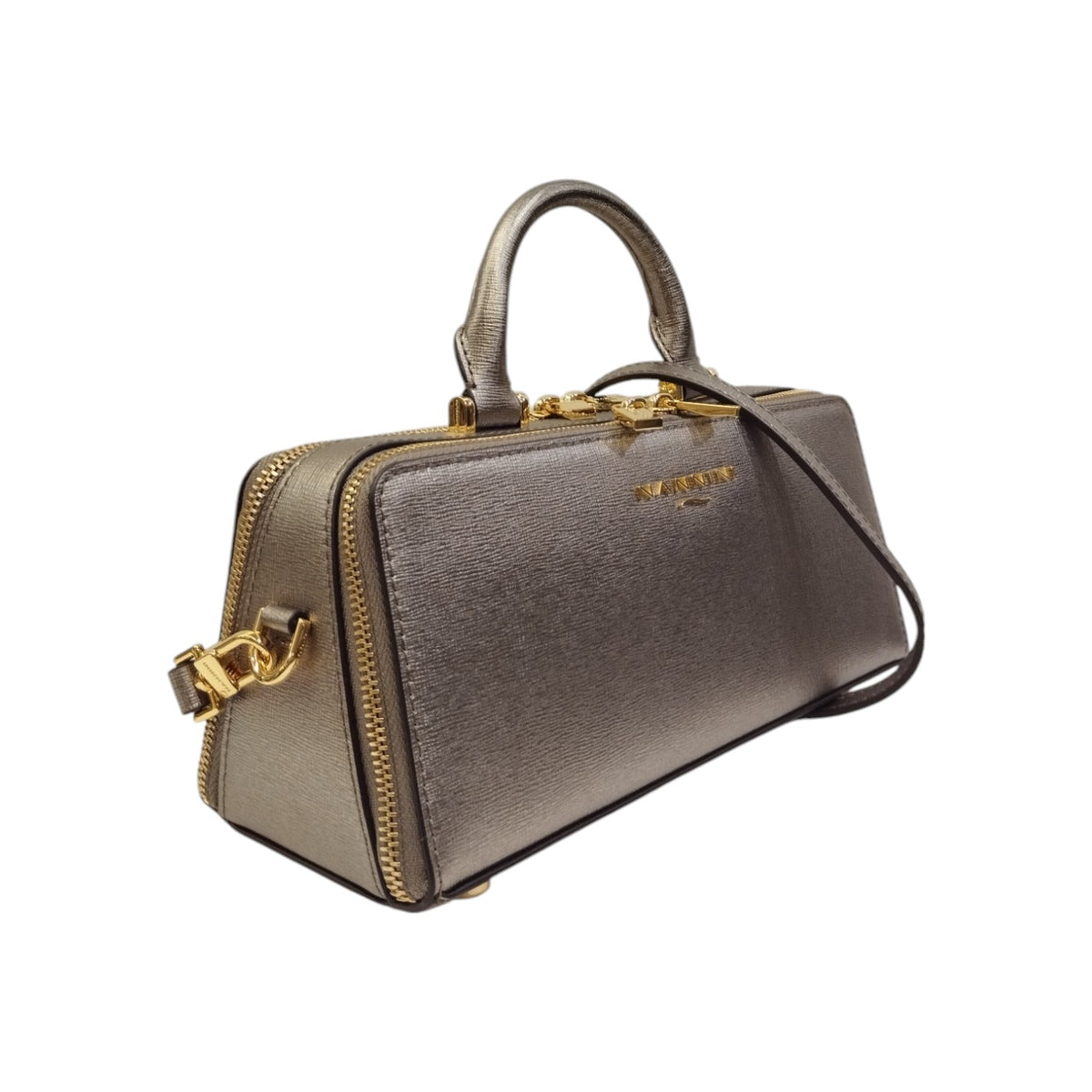 Nannini Firenze Borsa a Mano Flora Rettangolare Donna in Pelle Platino con Tracolla