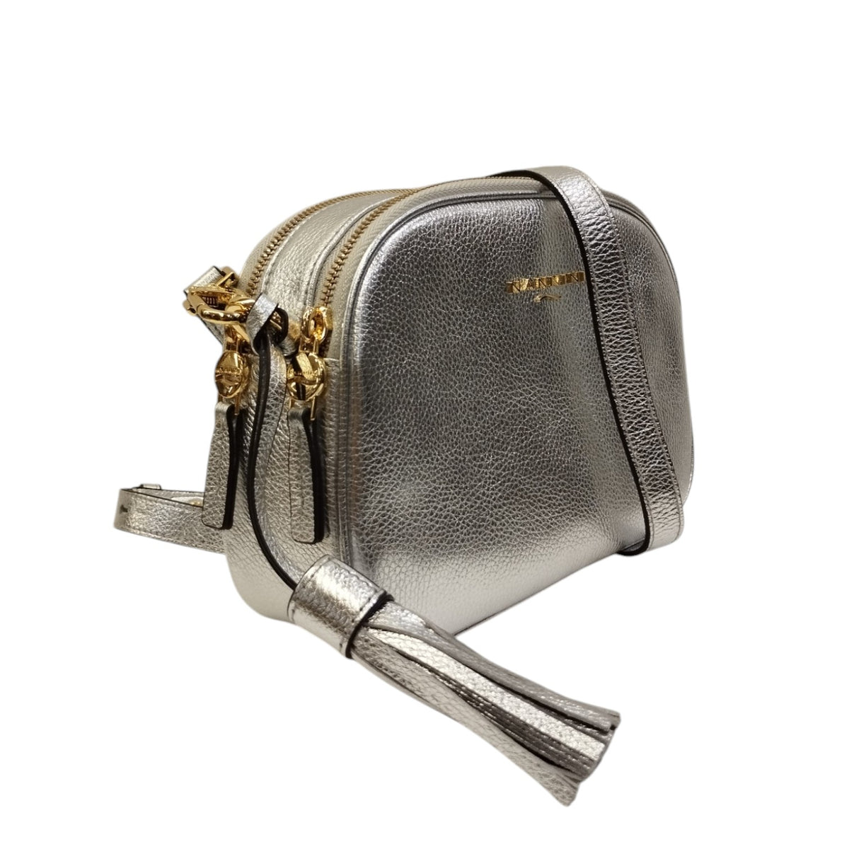Nannini Firenze Borsa a Tracolla Keira Donna in Pelle Martellata Argento con Charm con Frange