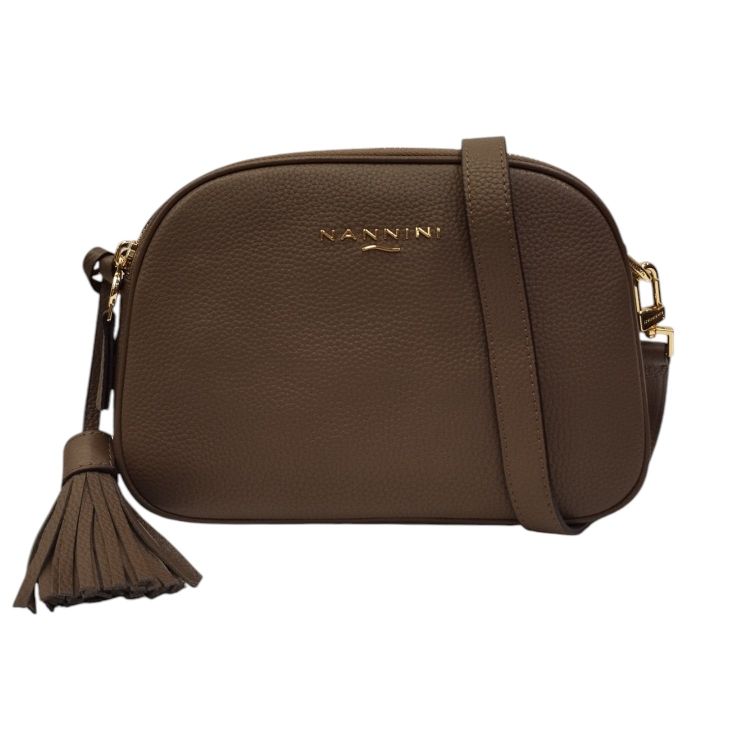 Nannini Firenze Borsa a Tracolla Keira Donna in Pelle Martellata Tortora con Charm con Frange