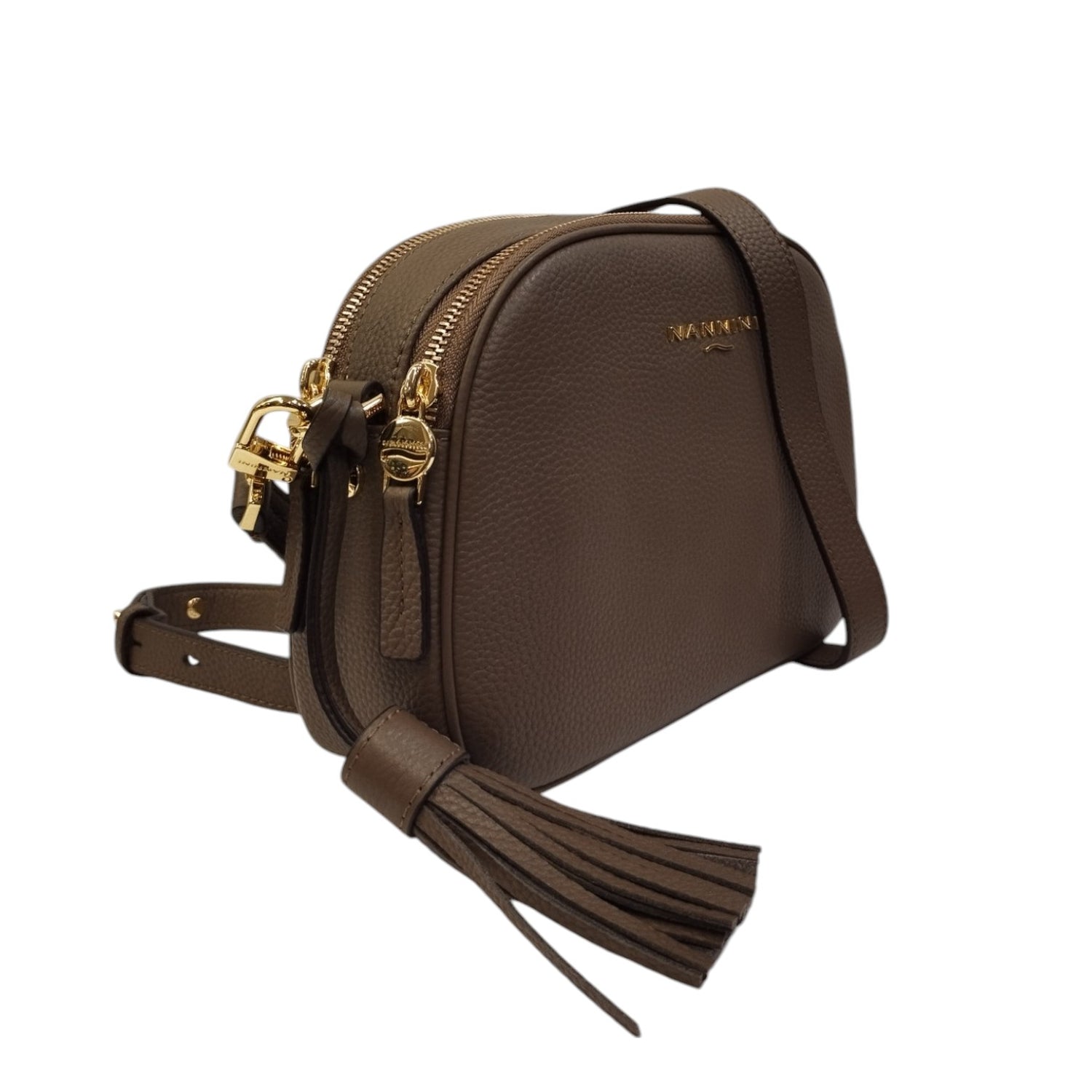 Nannini Firenze Borsa a Tracolla Keira Donna in Pelle Martellata Tortora con Charm con Frange