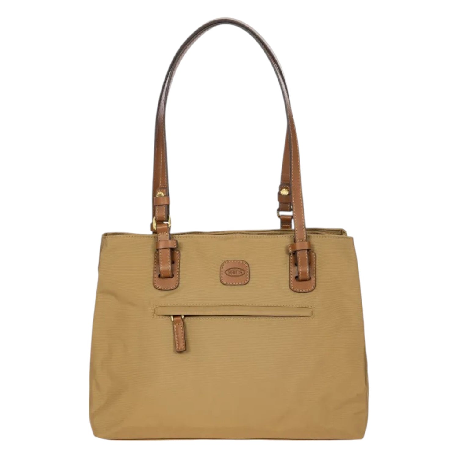 Bric's Shopper Media Donna in Tessuto Avana con Manici in Pelle