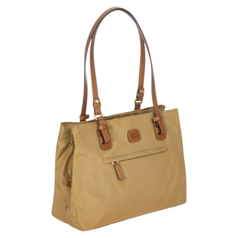Bric's Shopper Media Donna in Tessuto Avana con Manici in Pelle