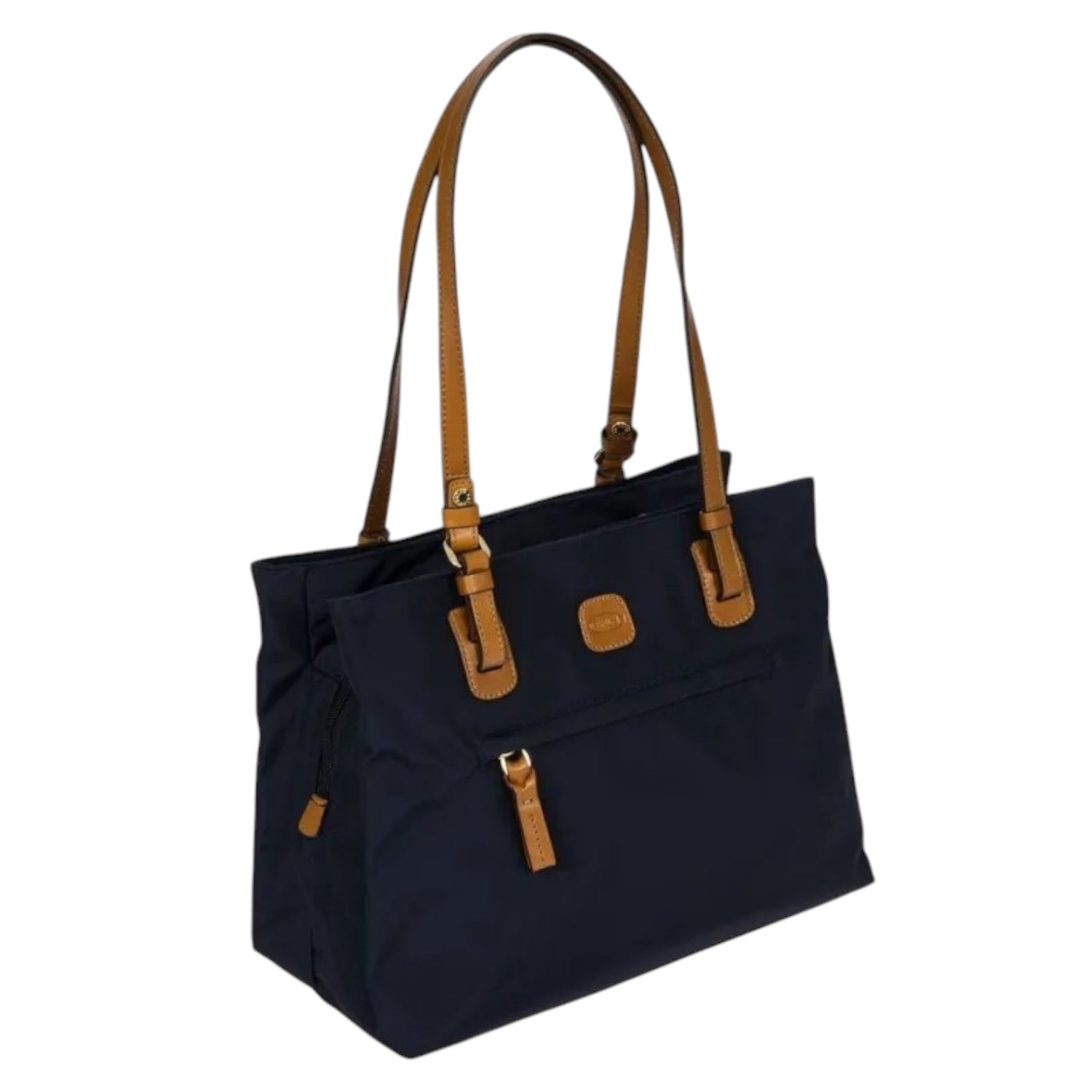 Bric's Shopper Media Donna in Tessuto Blu con Manici in Pelle