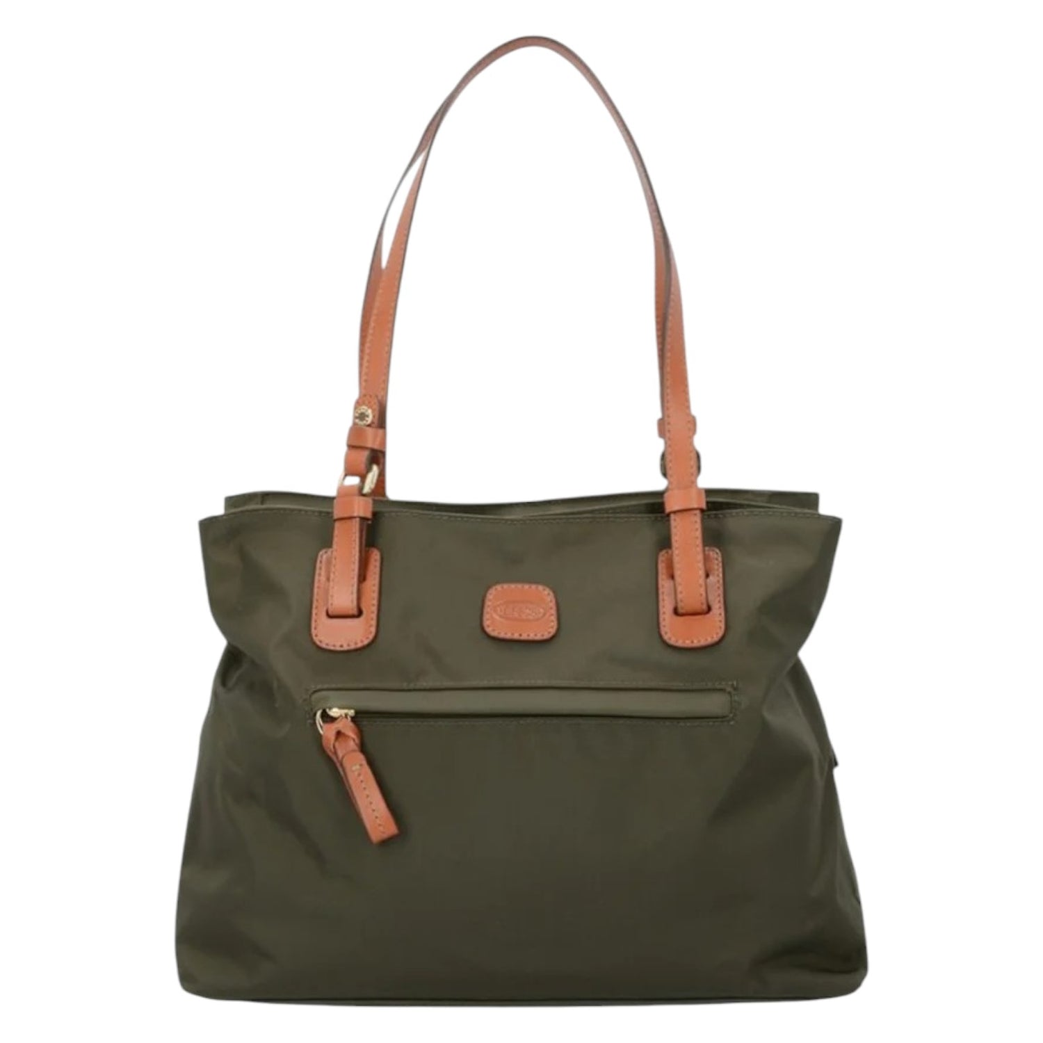 Bric's Shopper Media Donna in Tessuto Oliva con Manici in Pelle