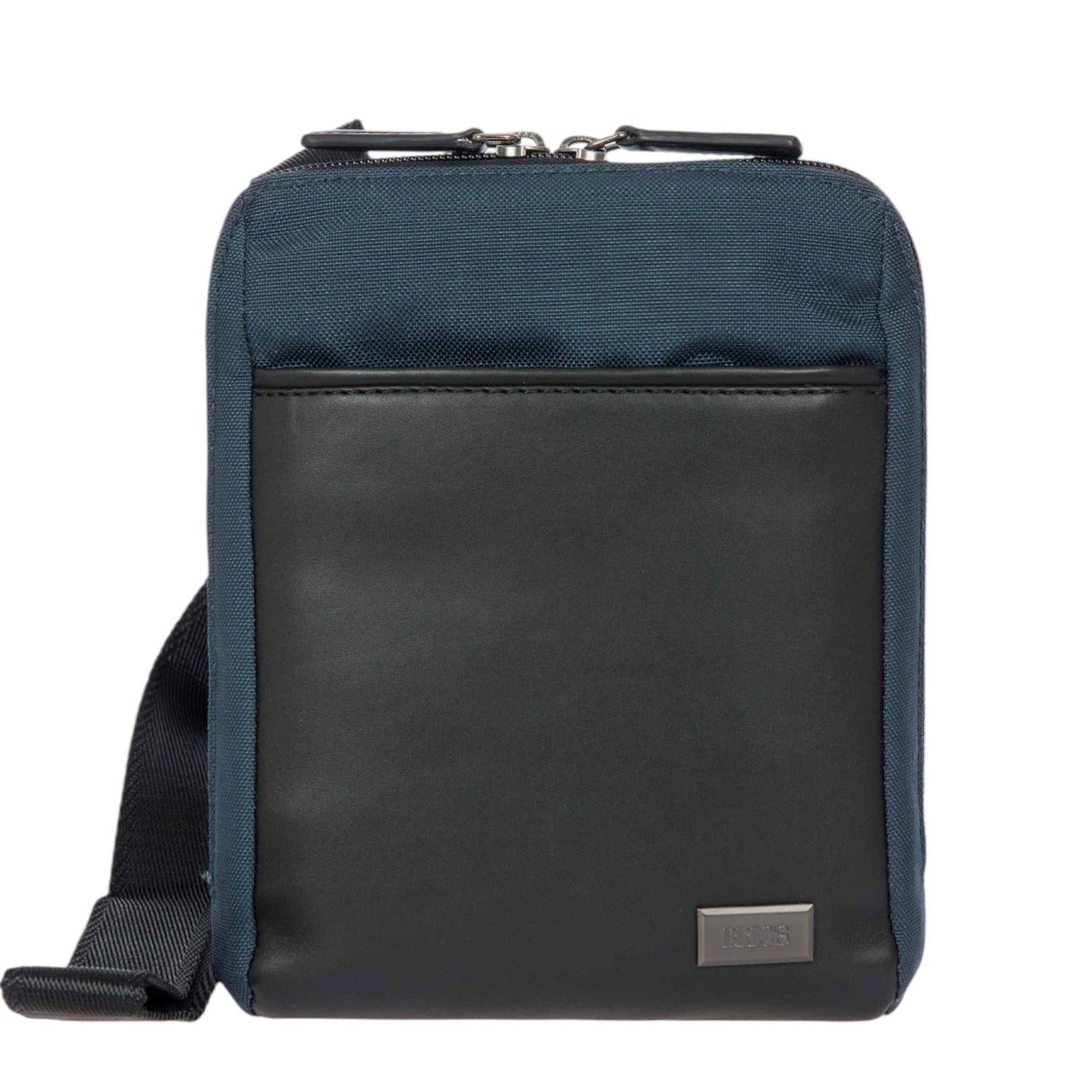 Bric's Borsello Uomo in Pelle e Tessuto Nero Blu con Tracolla