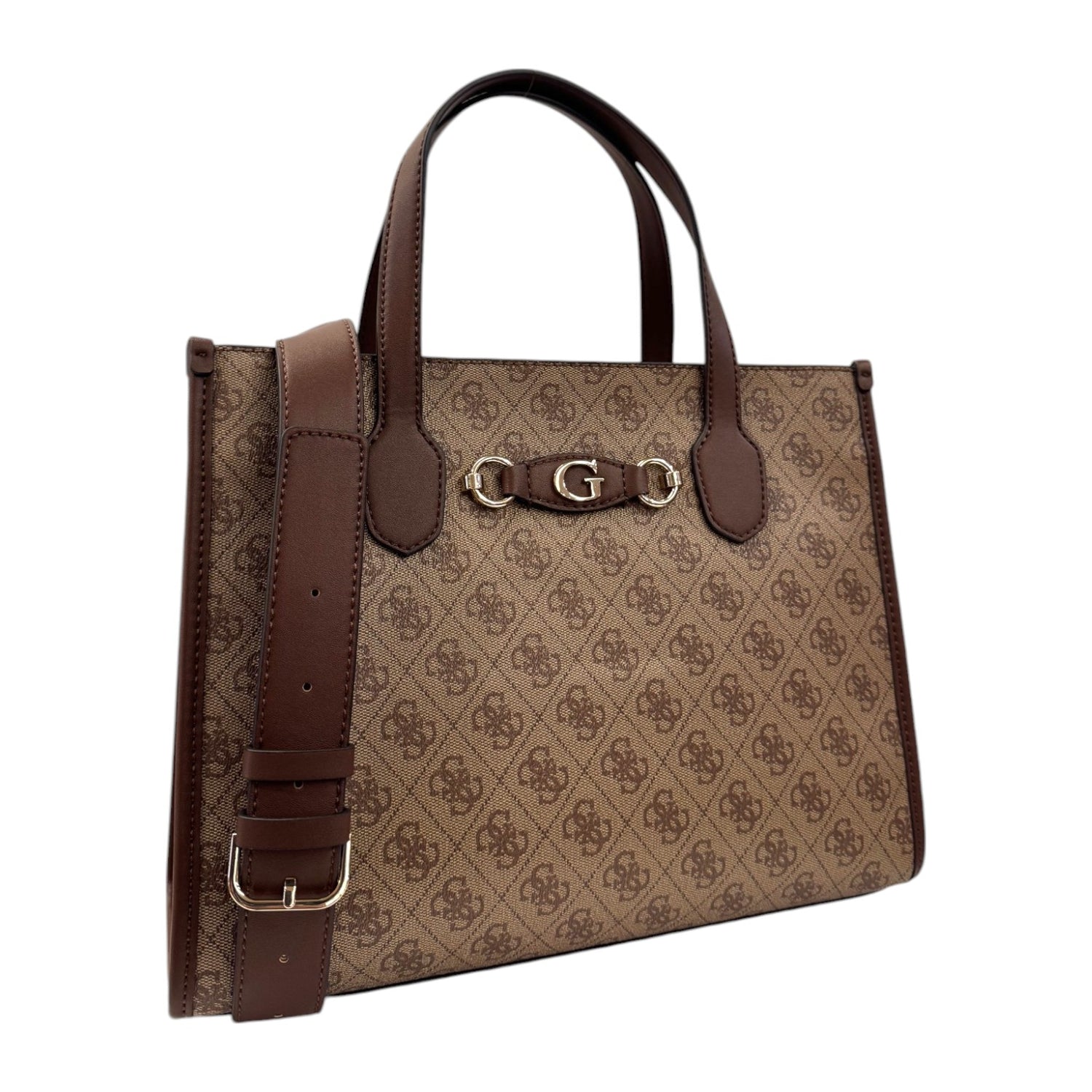 Guess Borsa a Mano Latte Marrone Izzy 4G Logo da Donna