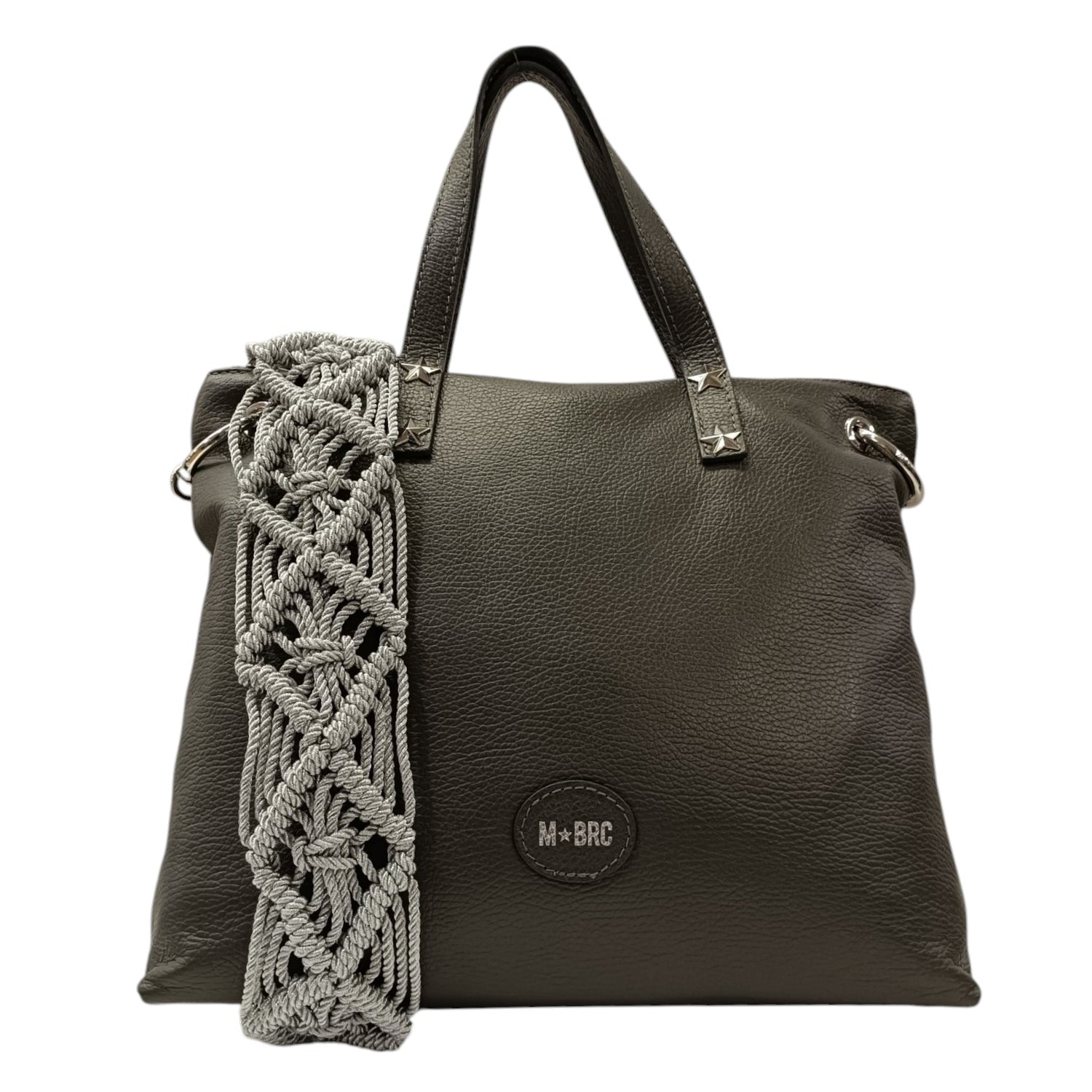 M Brc Borsa a Mano Grigia Linea Crochet con Tracolla da Donna