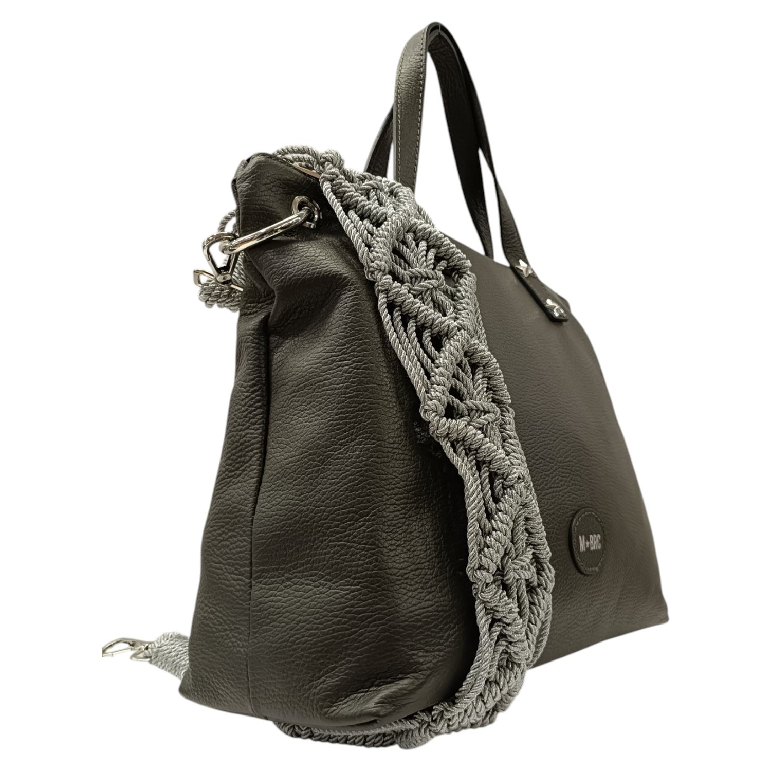 M Brc Borsa a Mano Grigia Linea Crochet con Tracolla da Donna