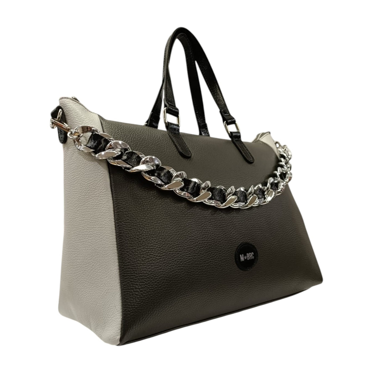 M Brc Borsa a Mano Grigio Ghiaccio Linea Remix con Catena da Donna