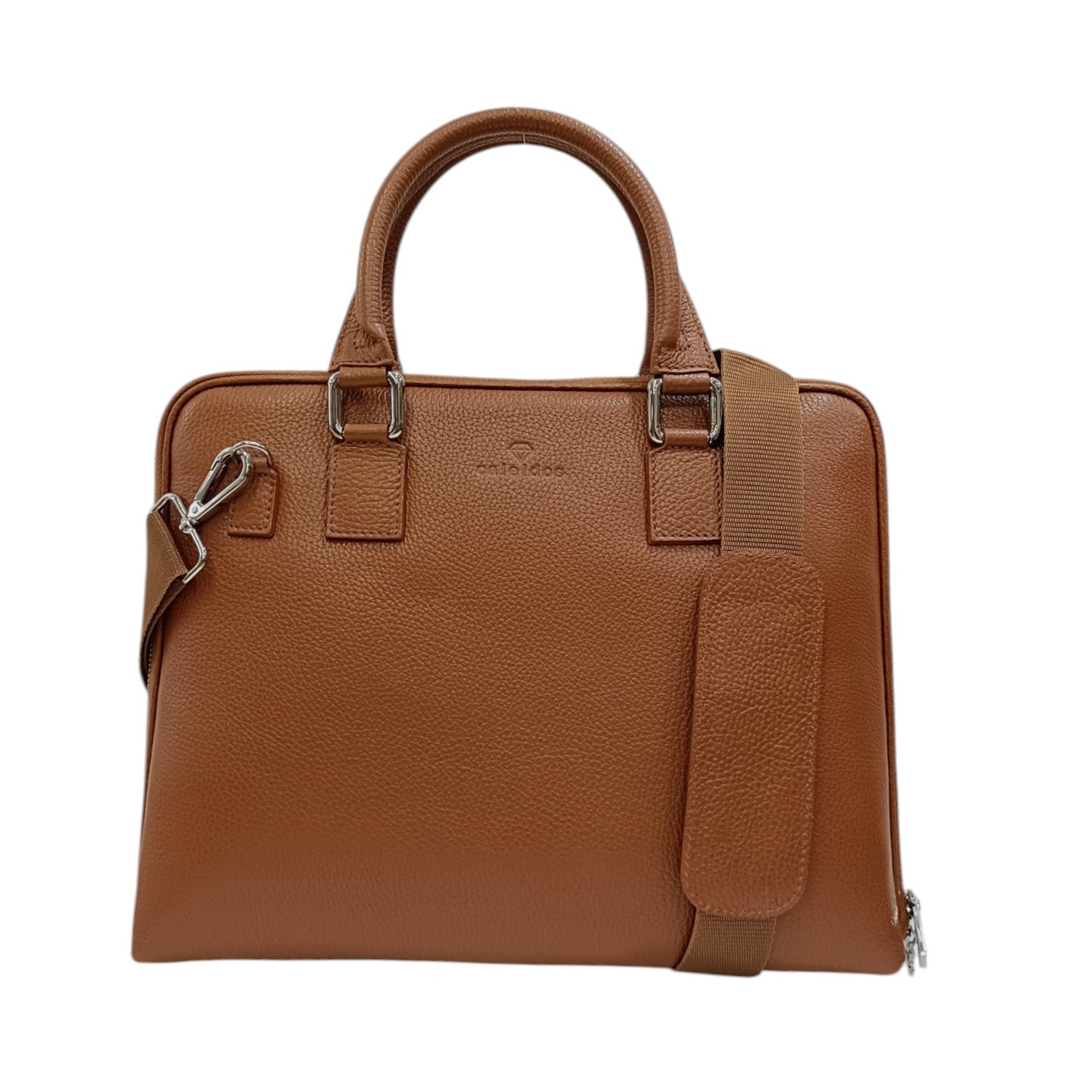 Caleidos Cartella Donna in Pelle Cuoio con Tracolla e Logo