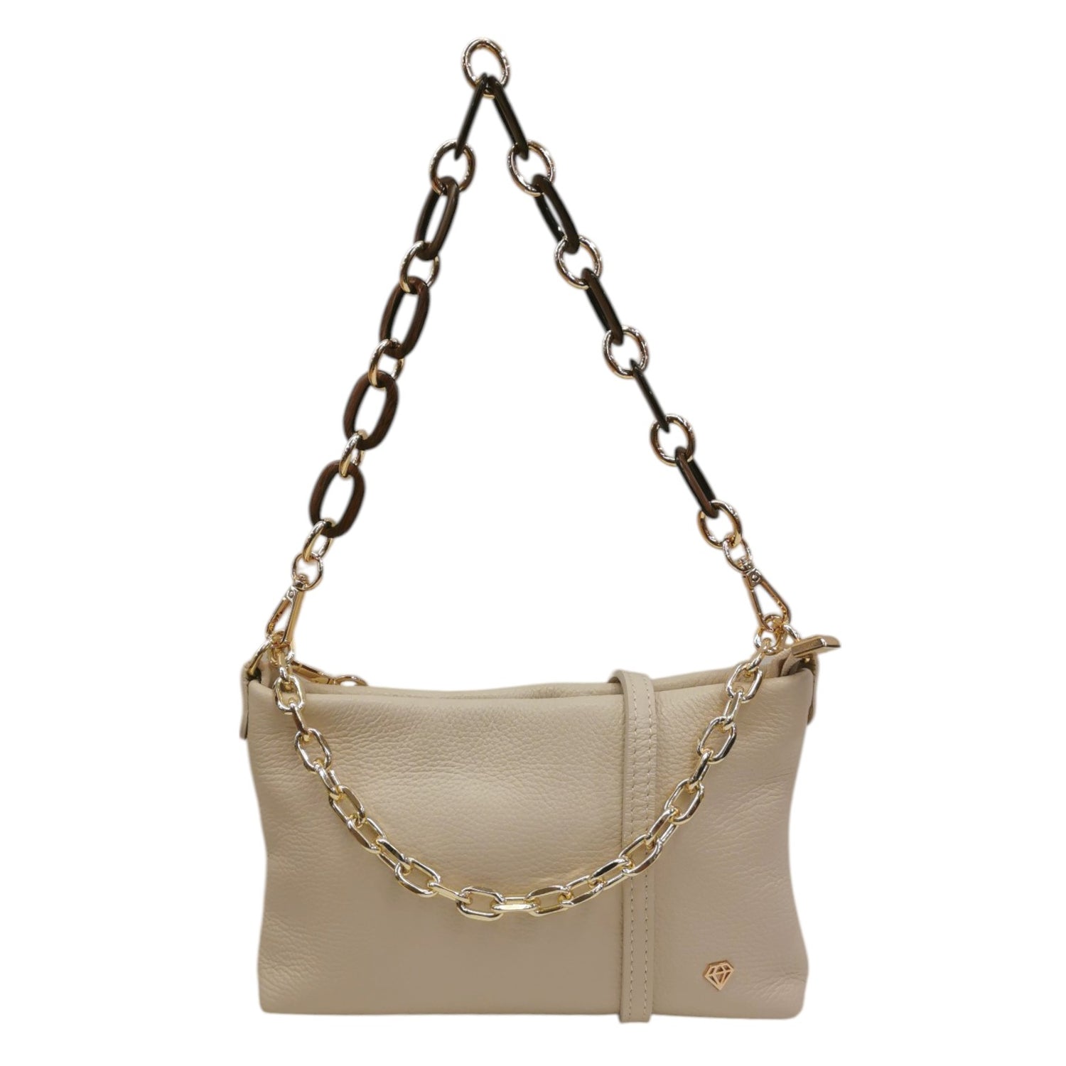 Caleidos Borsa a Spalla Donna in Pelle Beige con Doppia Catena e Tracolla