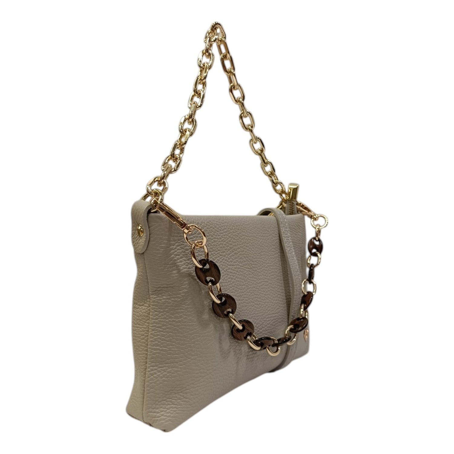 Caleidos Borsa a Spalla Donna in Pelle Cenere con Doppia Catena e Tracolla