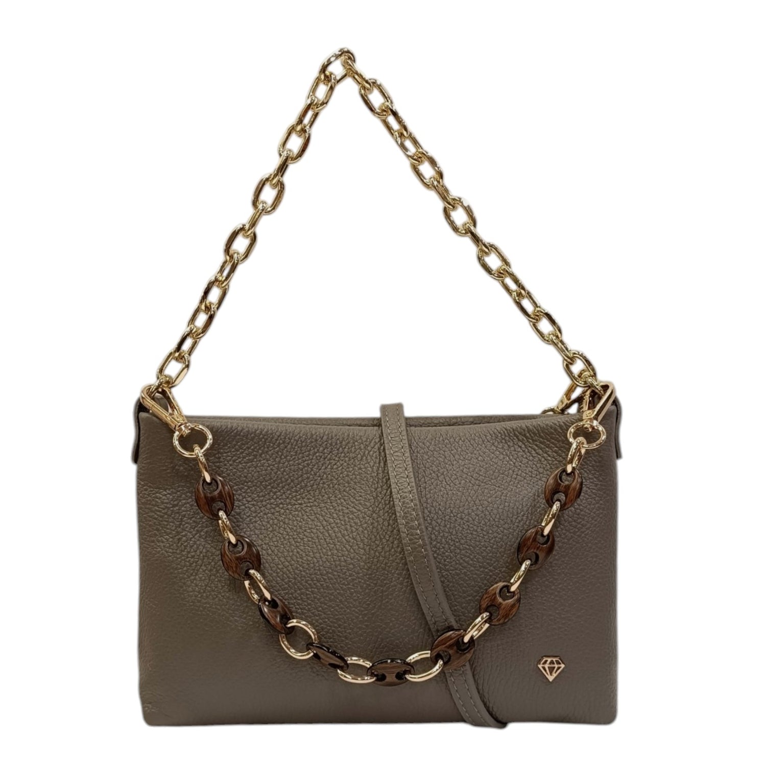 Caleidos Borsa a Spalla Donna in Pelle Nebbia con Doppia Catena e Tracolla