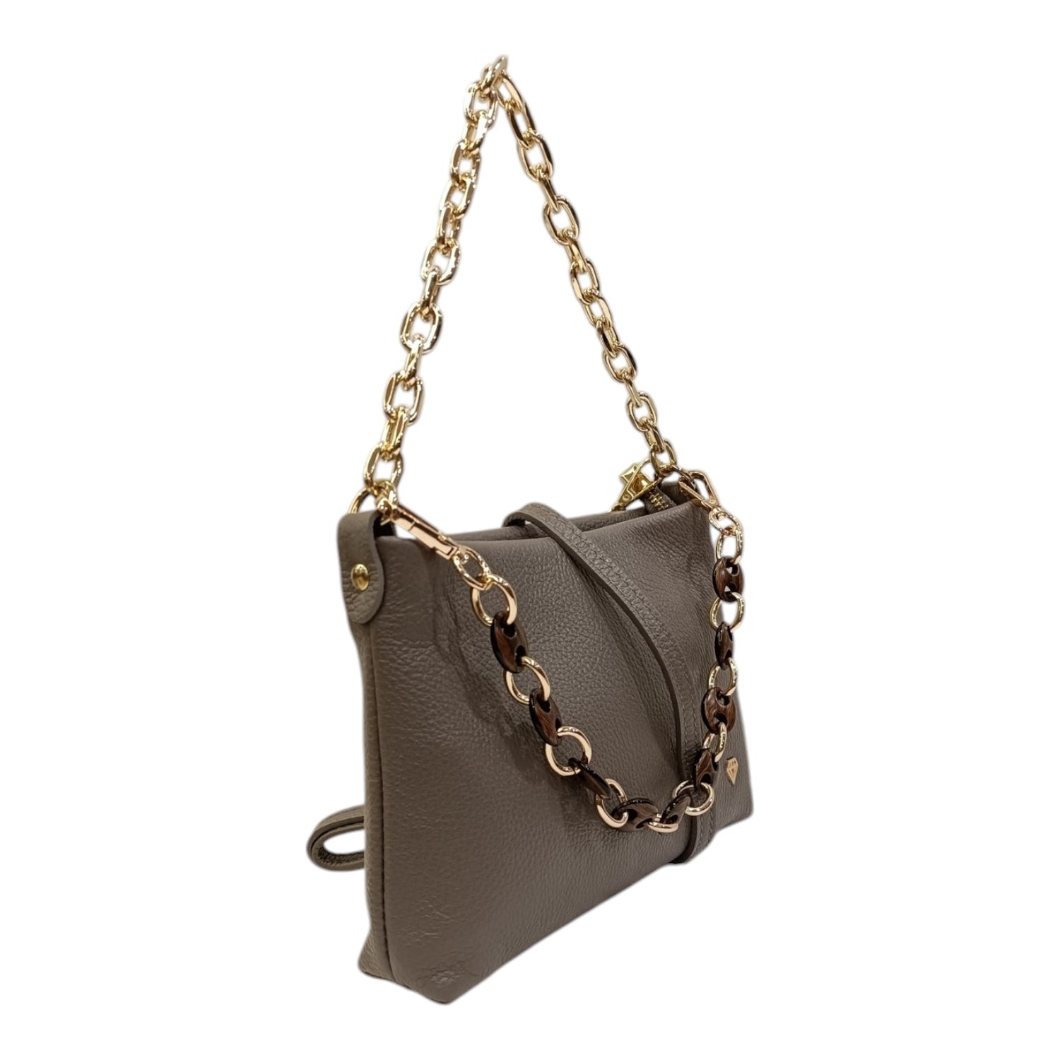 Caleidos Borsa a Spalla Donna in Pelle Nebbia con Doppia Catena e Tracolla