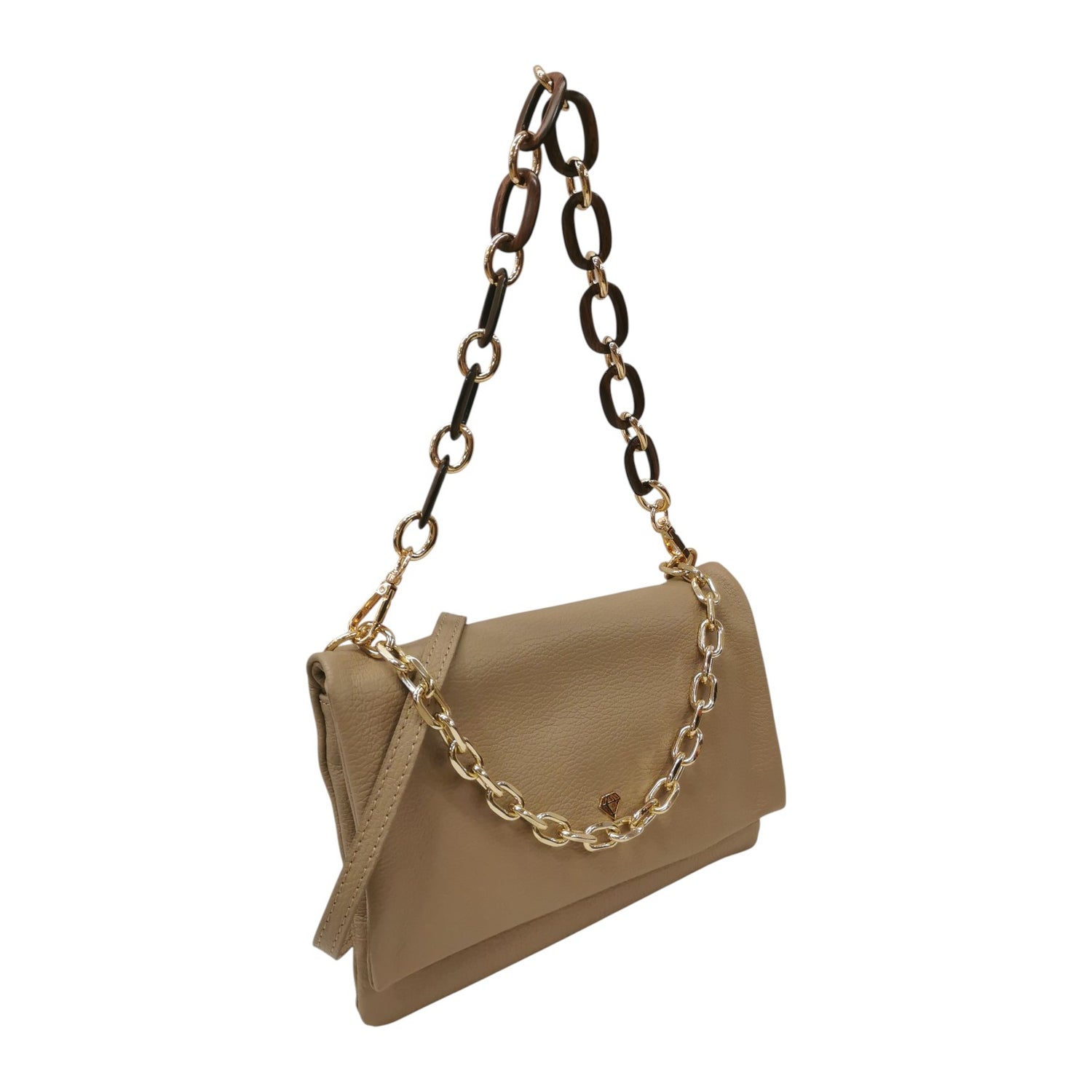 Caleidos Borsa a Spalla Donna in Pelle Marmo con Doppia Catena e Tracolla con Bottoncino