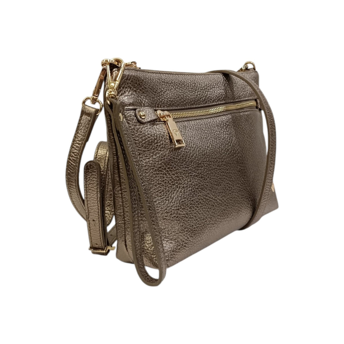Caleidos Pochette Donna in Pelle Laminata Bronzo con Polsino e Tracolla
