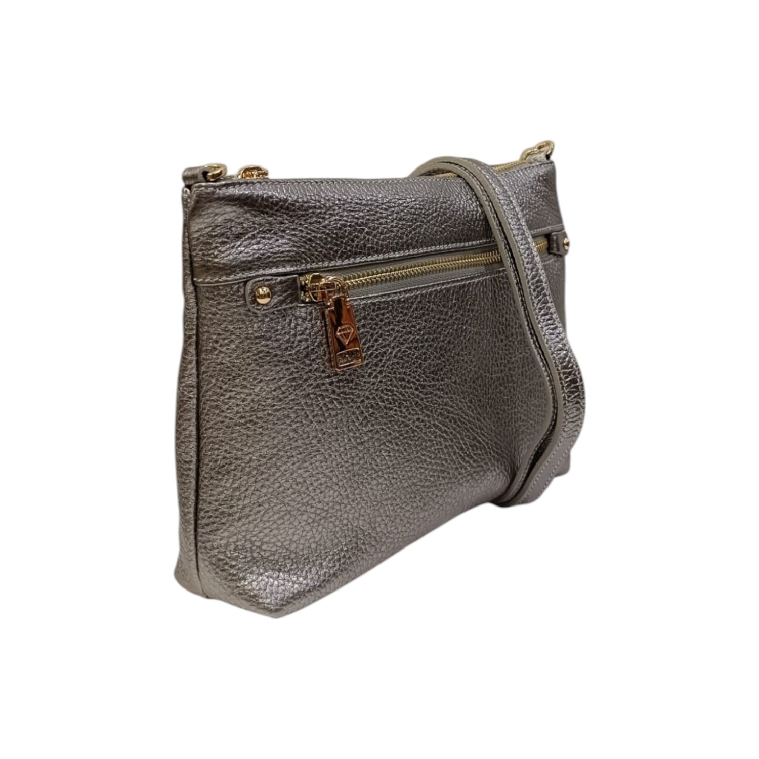 Caleidos Pochette Donna in Pelle Laminata Piombo con Polsino e Tracolla