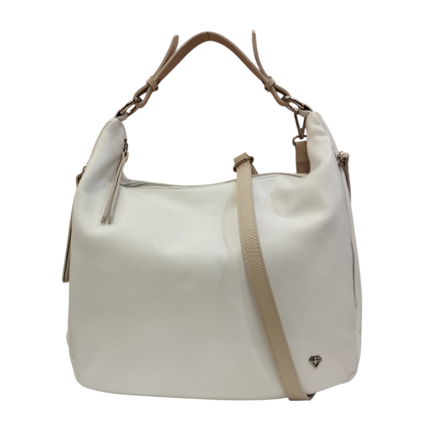Caleidos Borsa a Spalla Donna in Pelle Bianca Beige con Tracolla