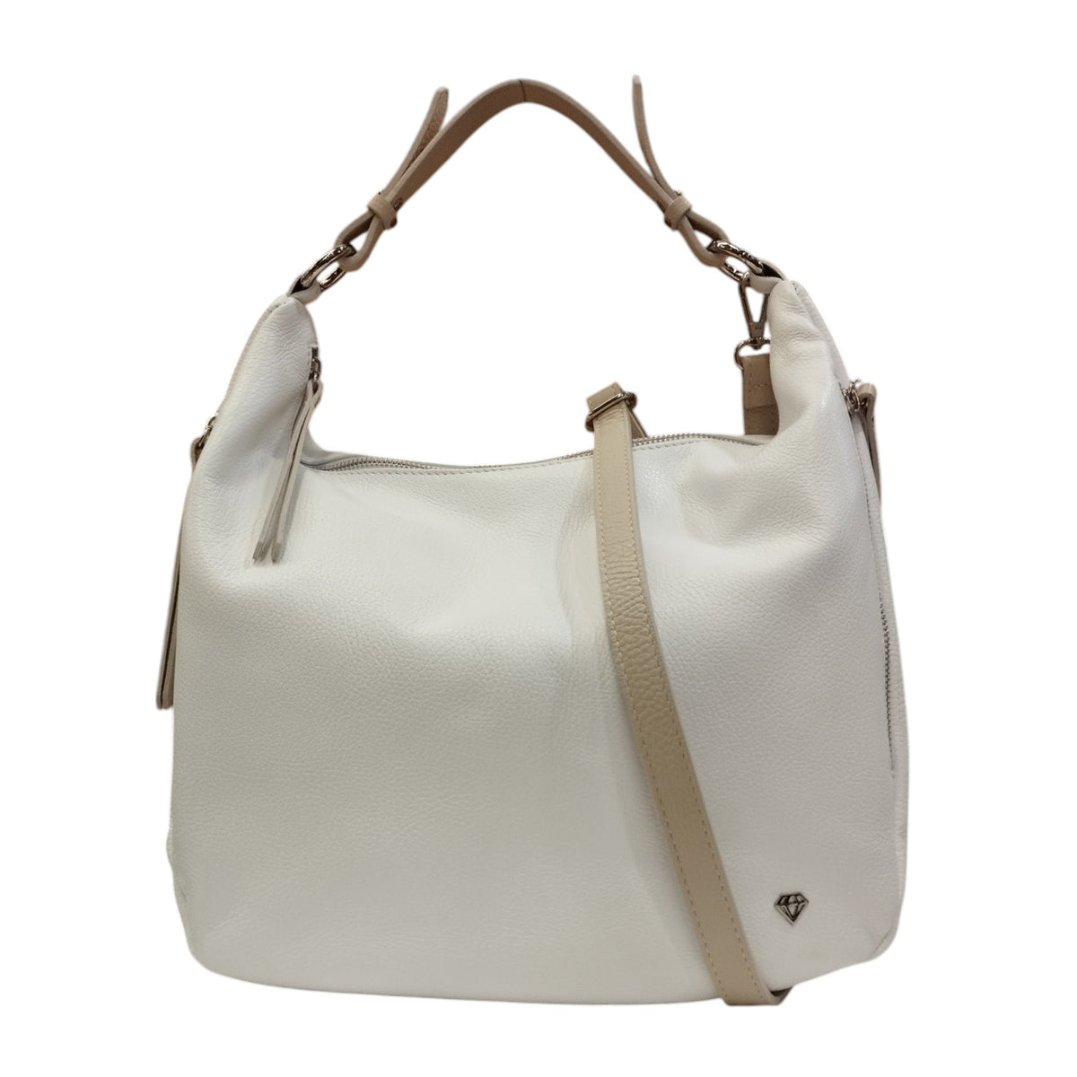 Caleidos Borsa a Spalla Donna in Pelle Bianca Beige con Tracolla