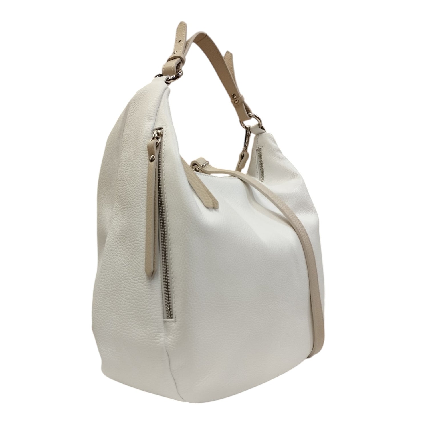 Caleidos Borsa a Spalla Donna in Pelle Bianca Beige con Tracolla