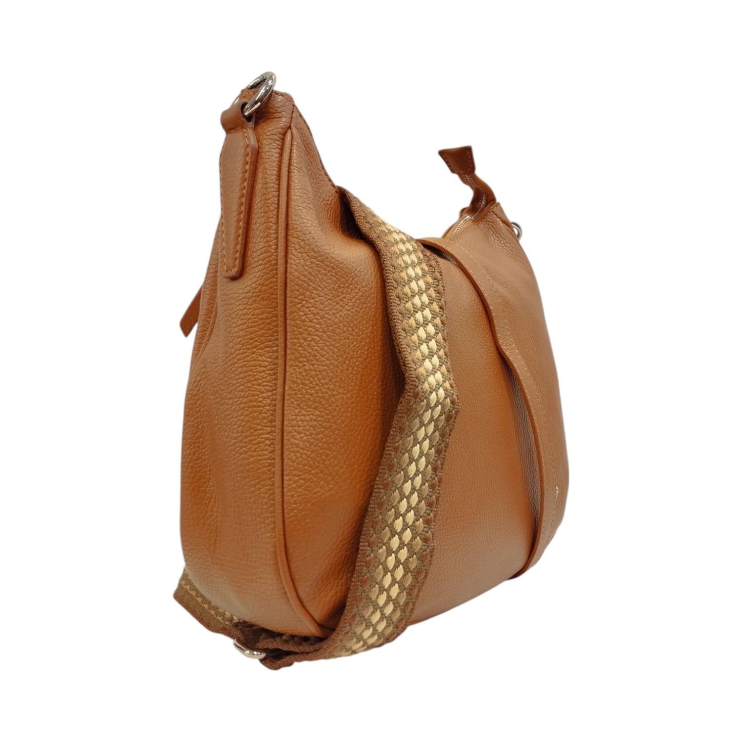 Caleidos Borsa a Spalla Donna in Pelle Cuoio con Doppia Tracolla e Logo Laterale