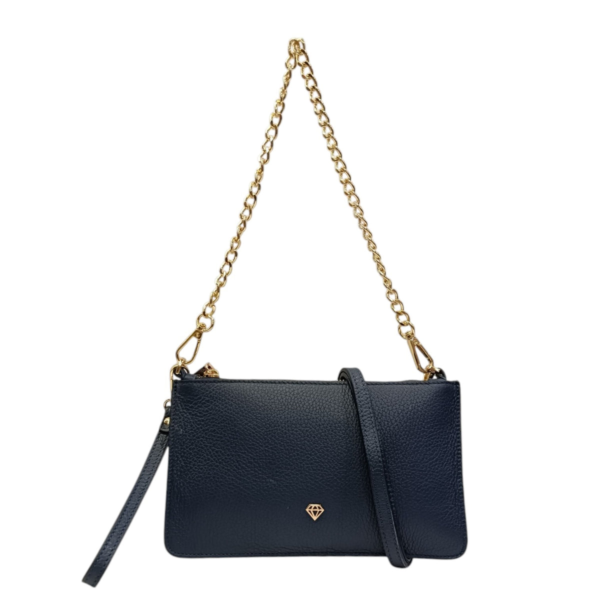 Caleidos Pochette Piccola Donna in Pelle Blu con Catena