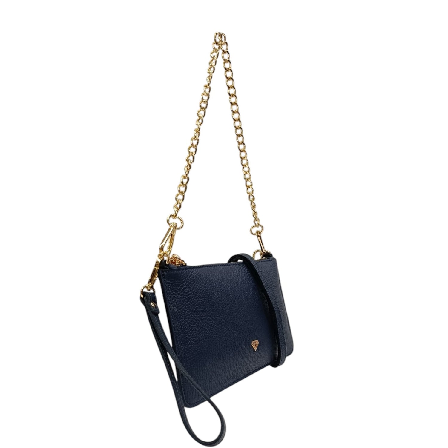 Caleidos Pochette Piccola Donna in Pelle Blu con Catena