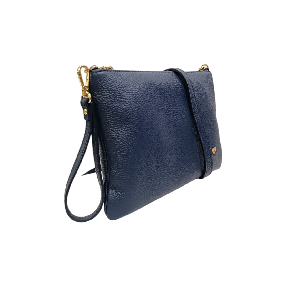 Caleidos Pochette Donna in Pelle Blu con Tracolla e Polsino e Logo Laterale