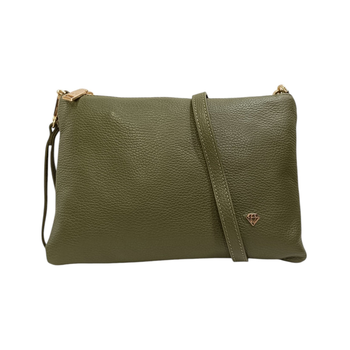 Caleidos Pochette Donna in Pelle Foresta con Tracolla e Polsino e Logo Laterale