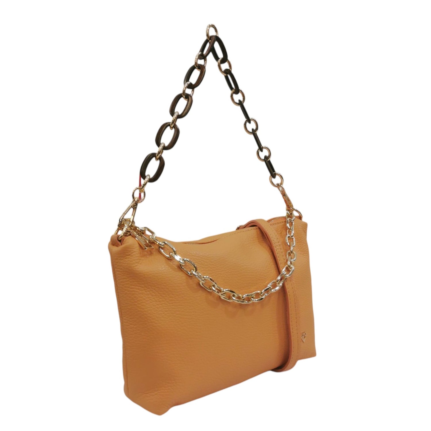 Caleidos Pochette Donna in Pelle Albicocca con Tracolla e Catena Dorata