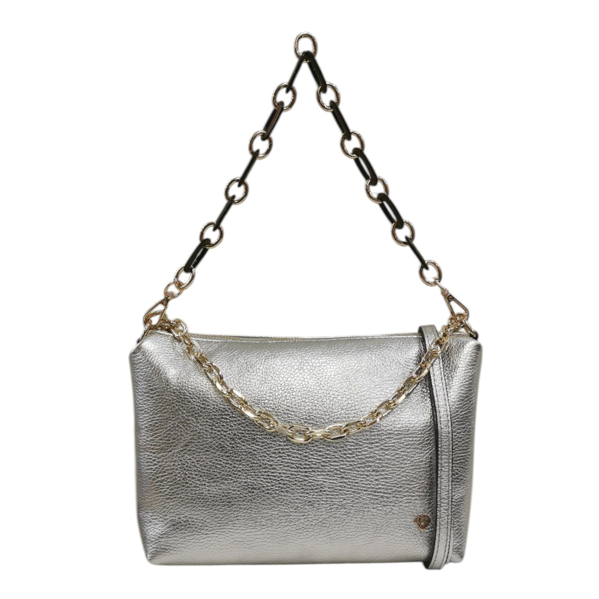 Caleidos Pochette Donna in Pelle Argento con Tracolla e Catena Dorata