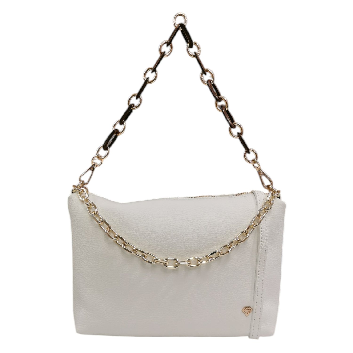 Caleidos Pochette Donna in Pelle Bianca con Tracolla e Catena Dorata