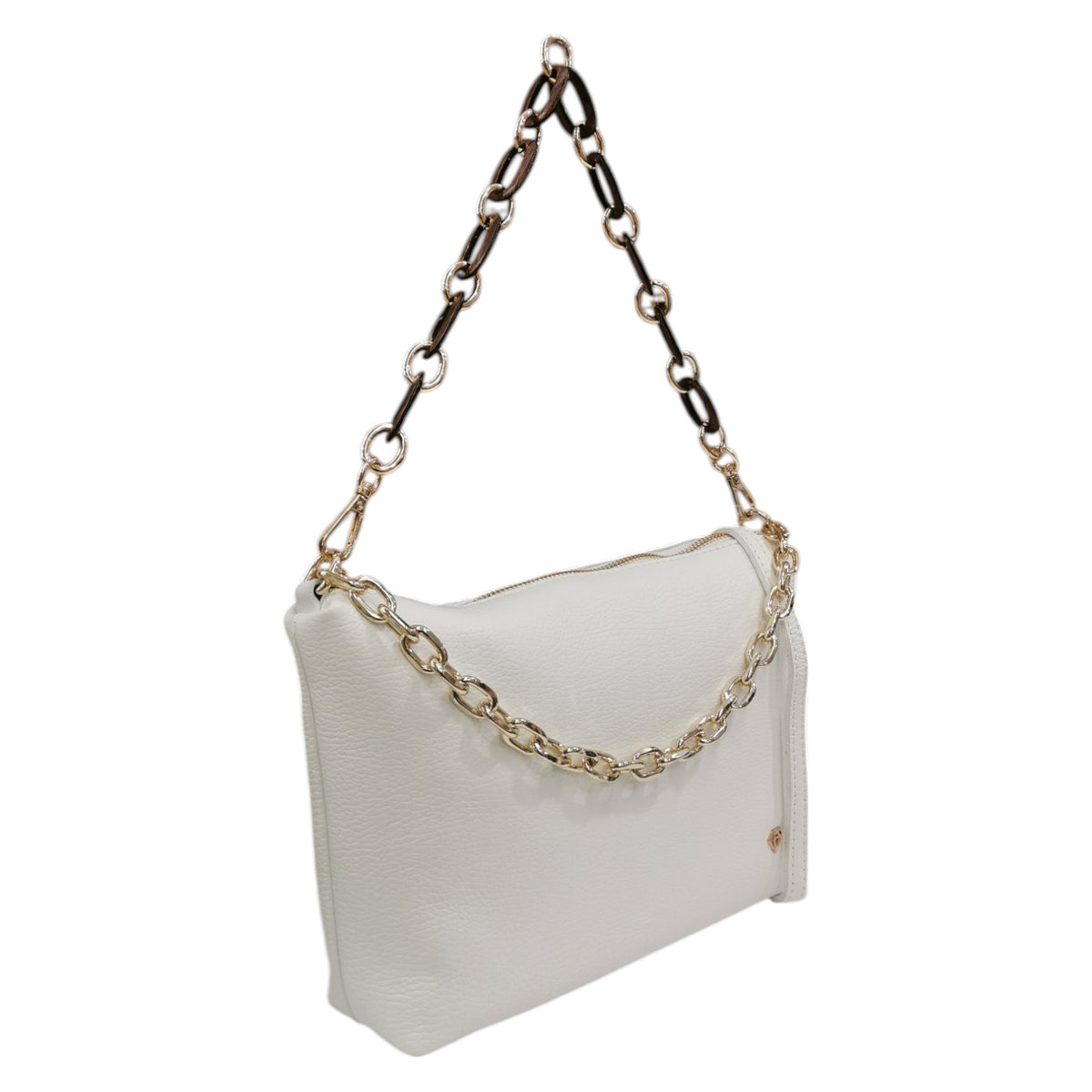 Caleidos Pochette Donna in Pelle Bianca con Tracolla e Catena Dorata