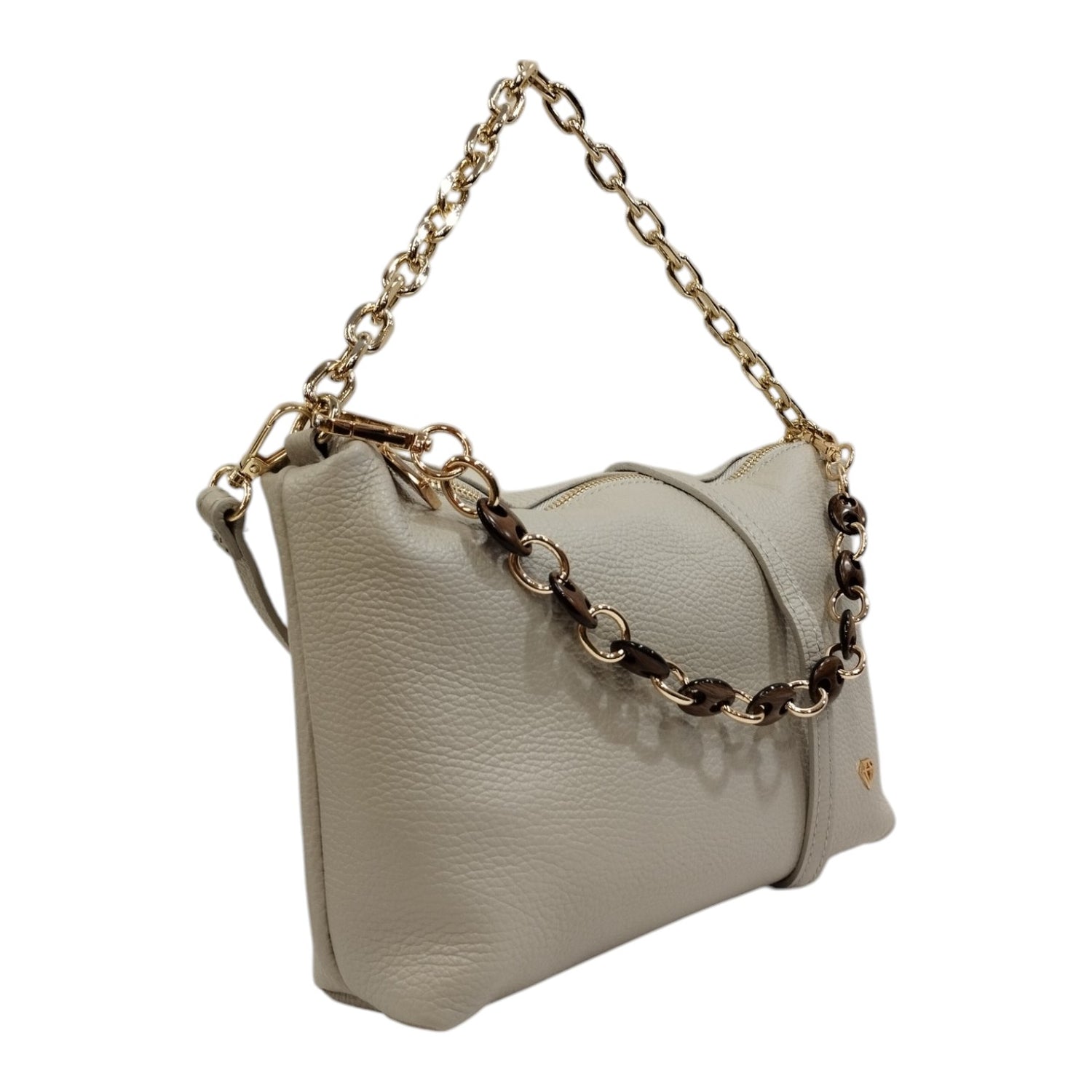 Caleidos Borsa a Tracolla Donna in Pelle Cenere Con Doppio Manico a Catena