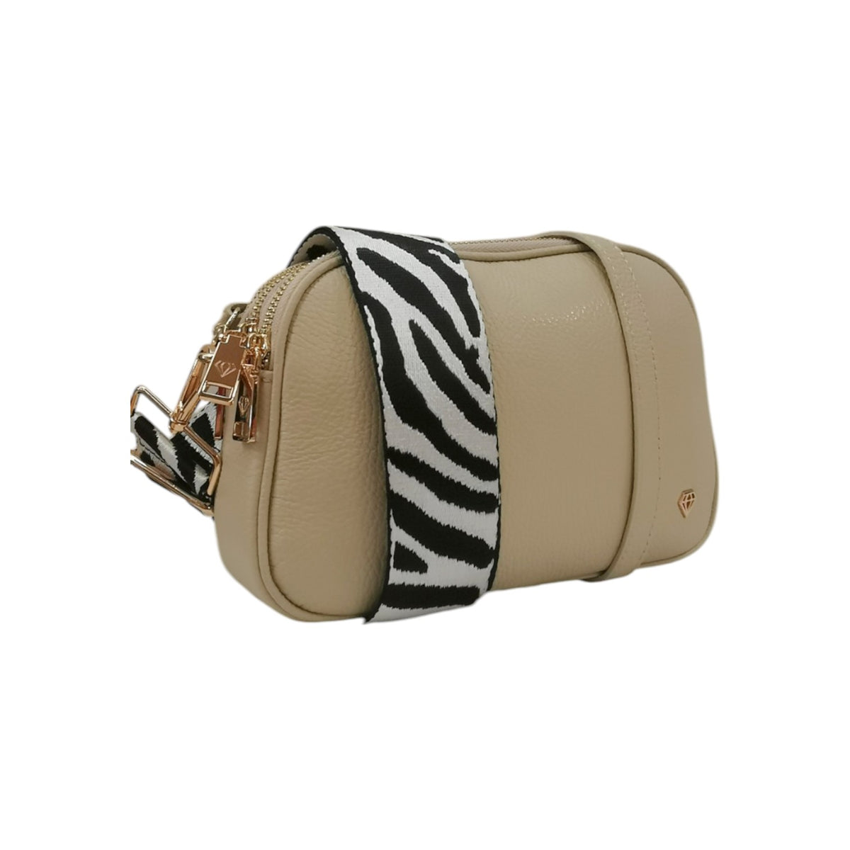 Caleidos Borsa a Tracolla Donna in Pelle Beige con Doppia Tracolla