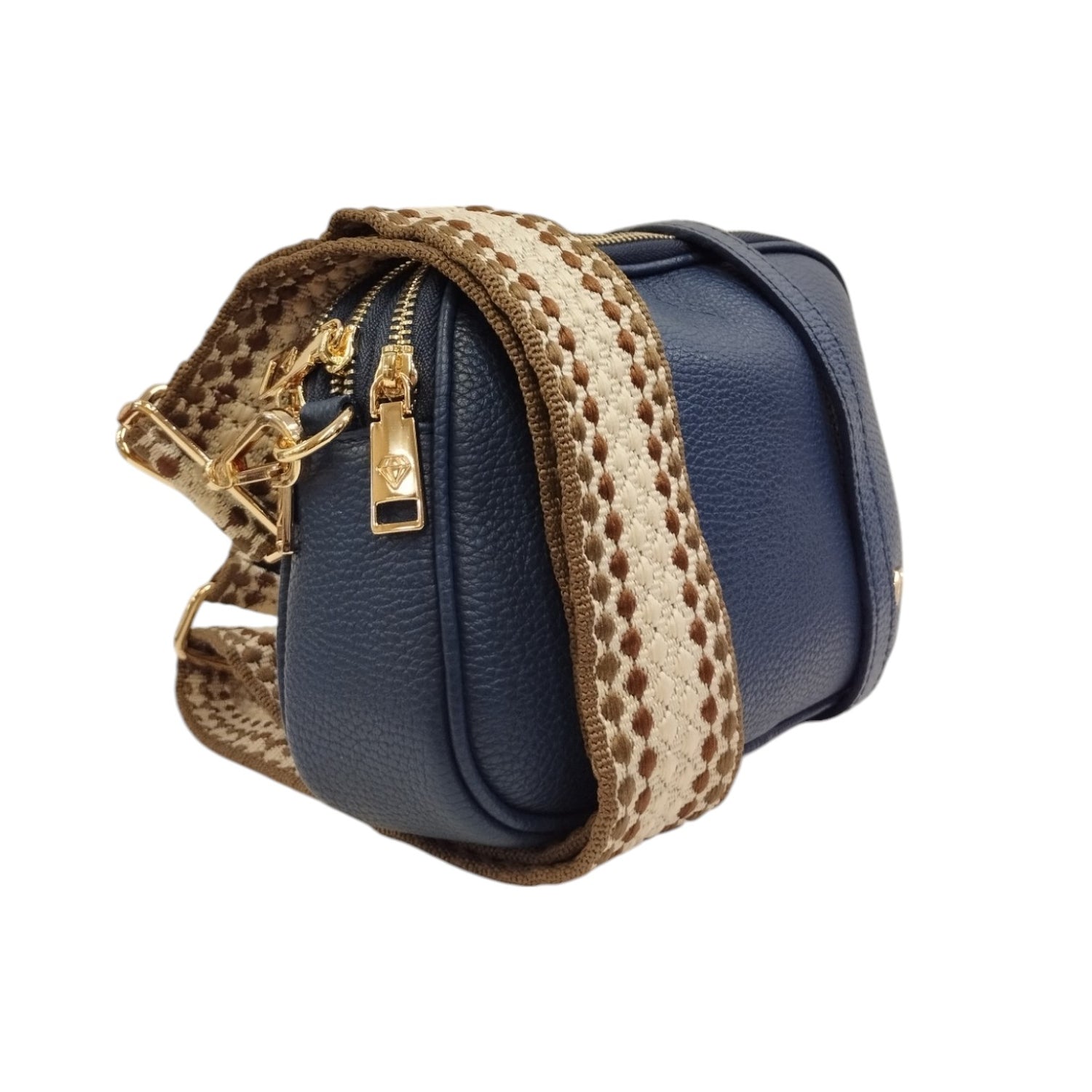 Caleidos Borsa a Tracolla Donna in Pelle Blu con Doppia Tracolla