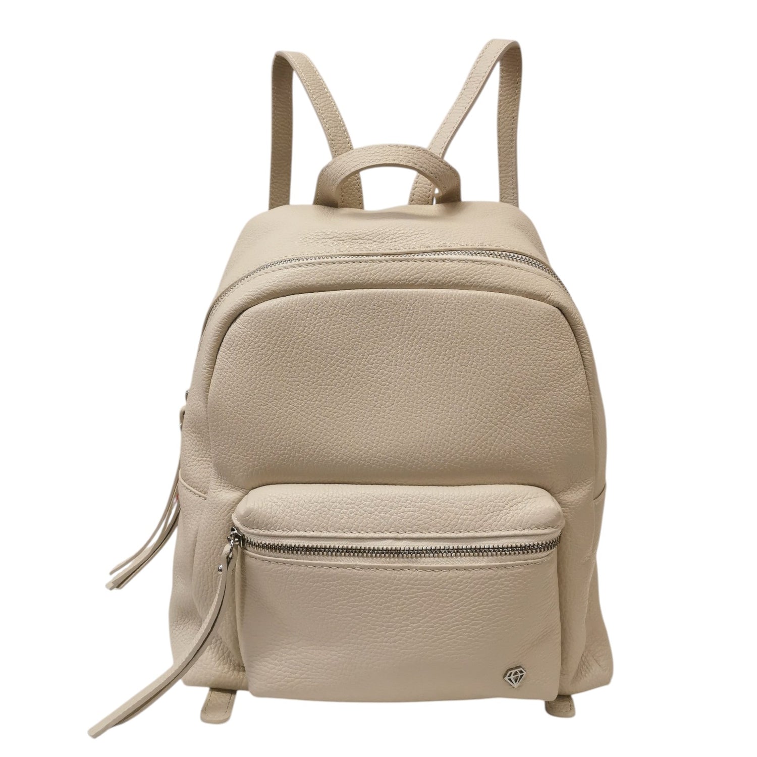 Caleidos Zaino Donna in Pelle Beige con Tasca Frontale e Logo