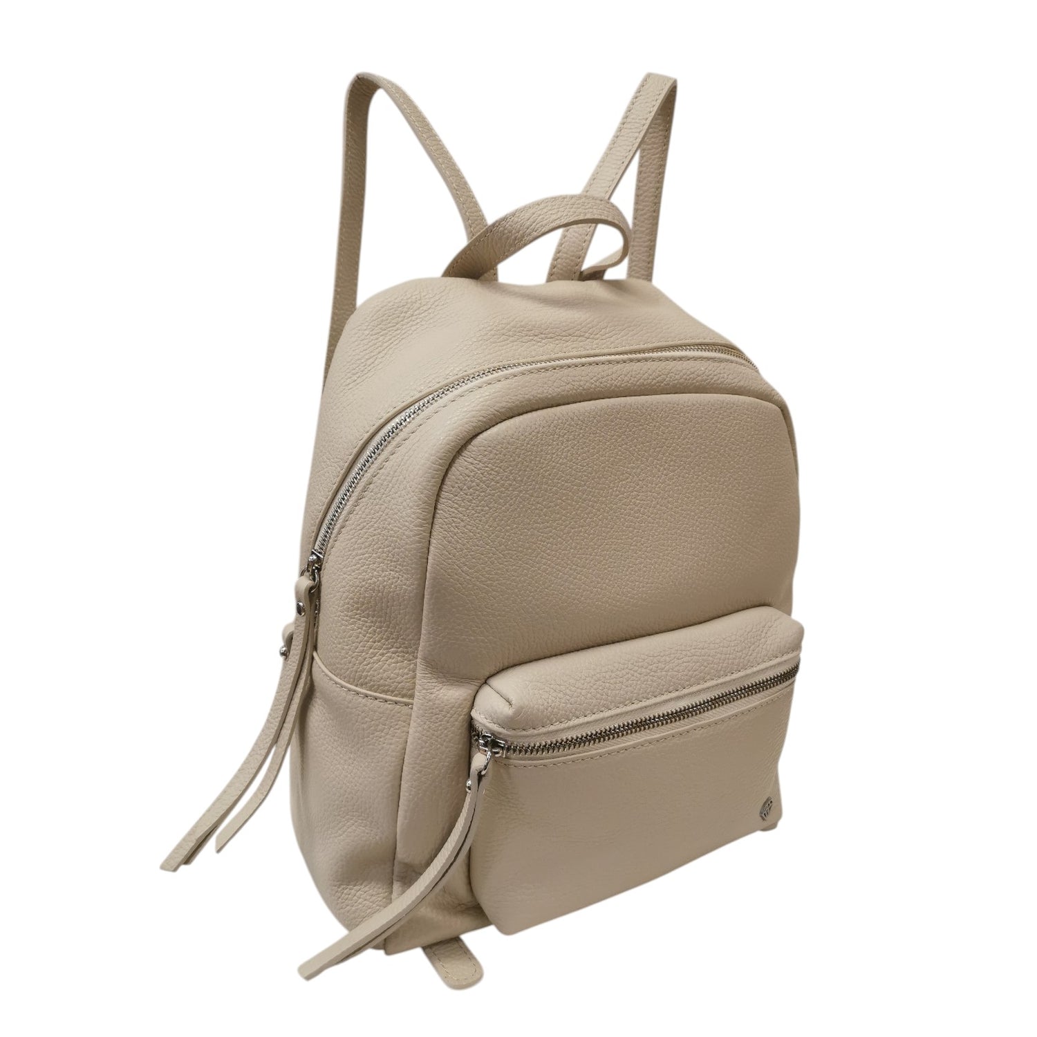 Caleidos Zaino Donna in Pelle Beige con Tasca Frontale e Logo