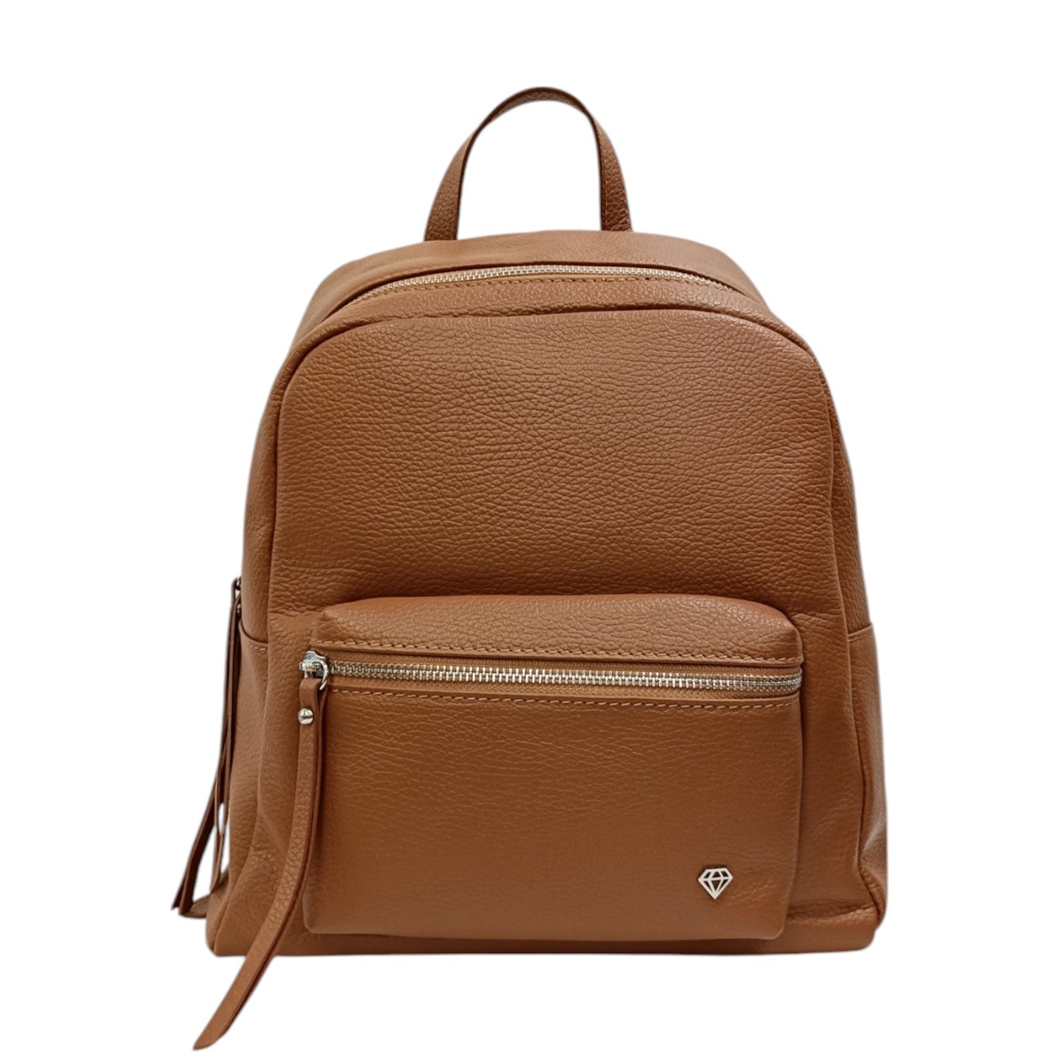 Caleidos Zaino Donna in Pelle Cuoio con Tasca Frontale e Logo