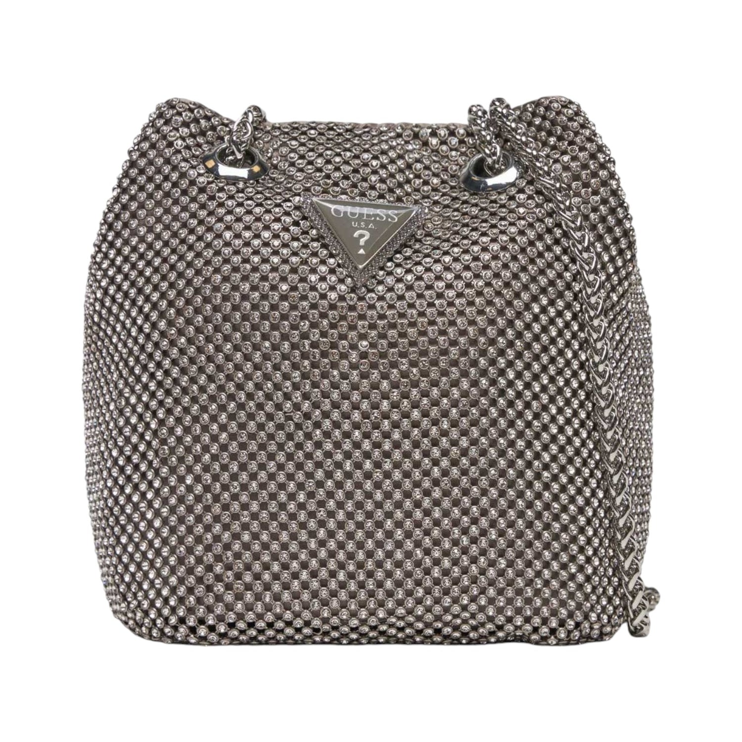 Guess Mini Borsa a Secchiello Argento Zalina Strass da Donna