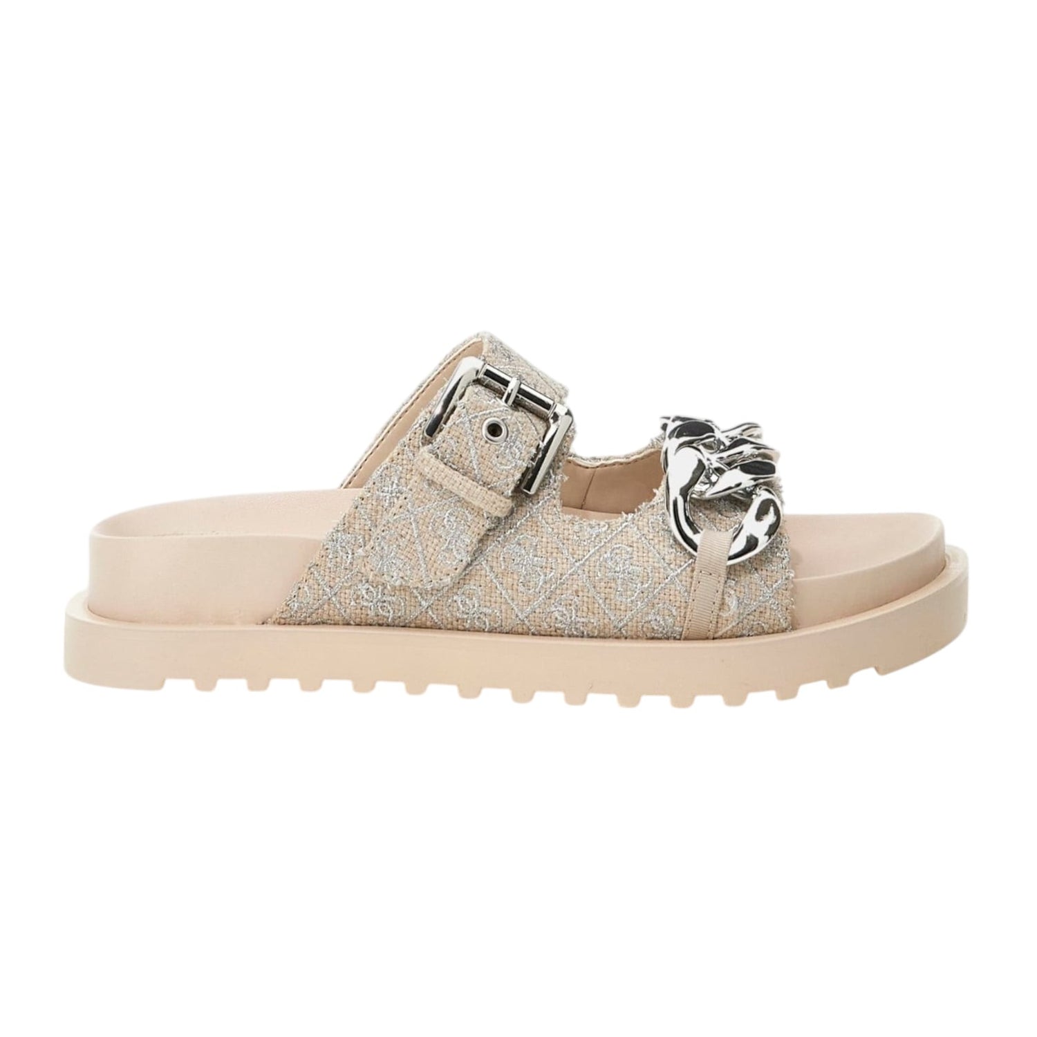 Guess Ciabatta Beige Argento Fatema 4G Logo da Donna