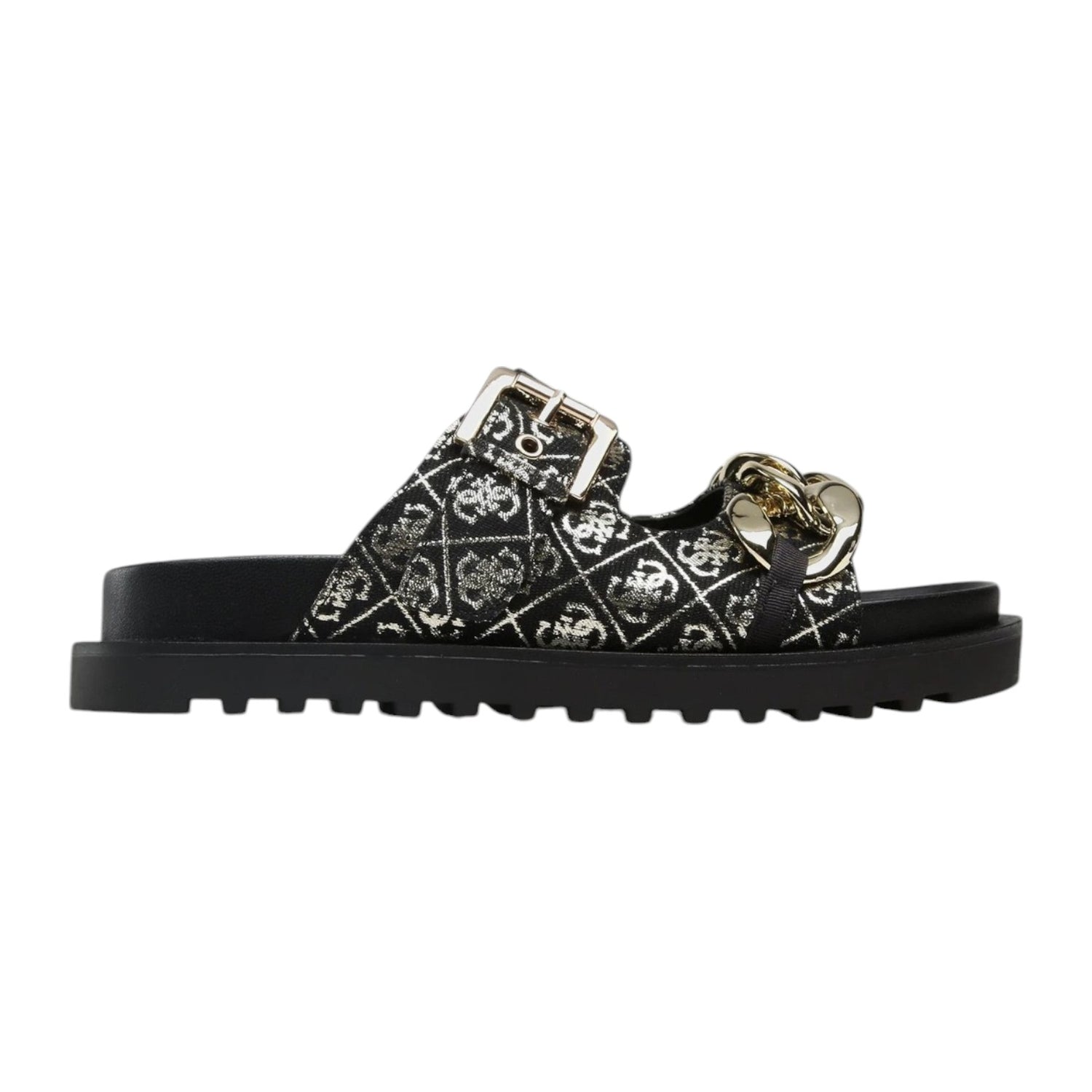 Guess Ciabatta Nera Platino Fatema 4G Logo da Donna